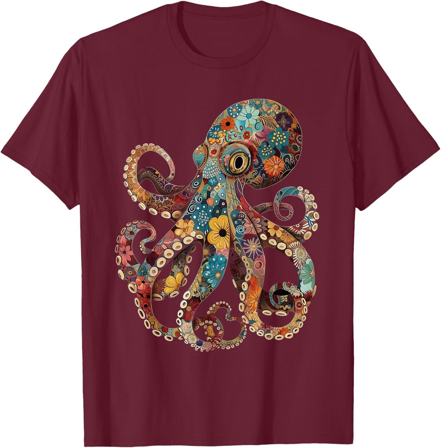 Octopus Floral Vintage Flowers Octopus Octopus Diving T-Shirt - T-Shirt | Maroon