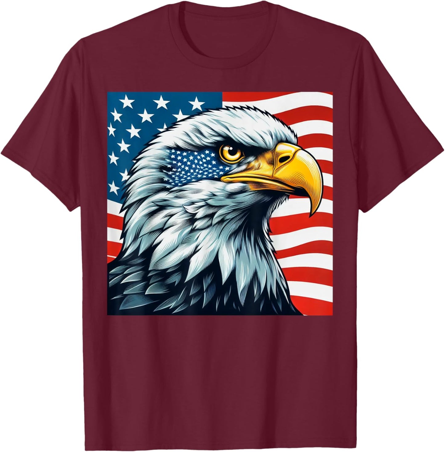 Freedom's Wings: Majestic Bald Eagle & American Flag Emblem T-Shirt - T-Shirt | Maroon