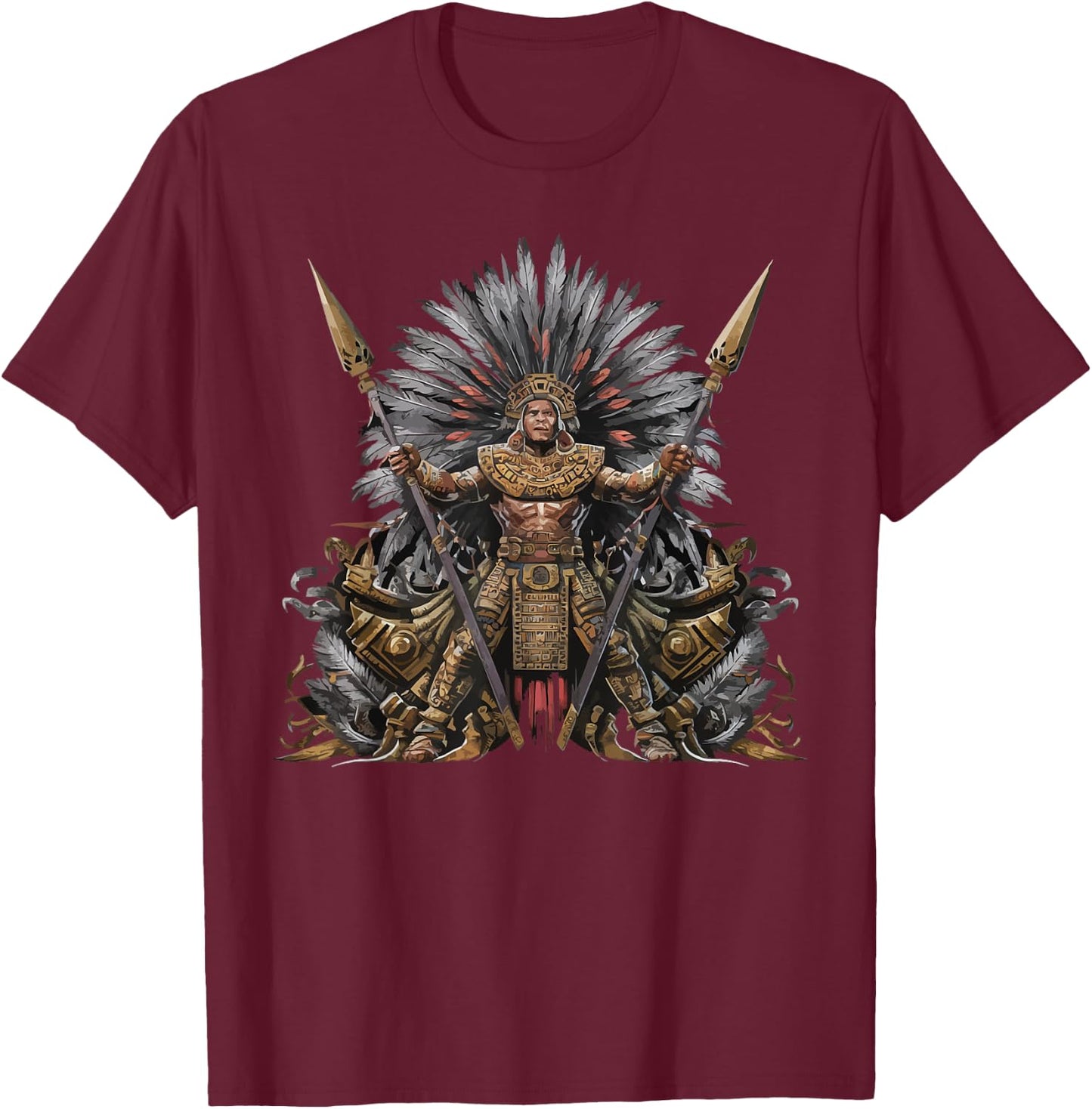 Aztec Warrior Mayan Indigenous Mexican Aztec Jaguar T-Shirt - T-Shirt | Maroon