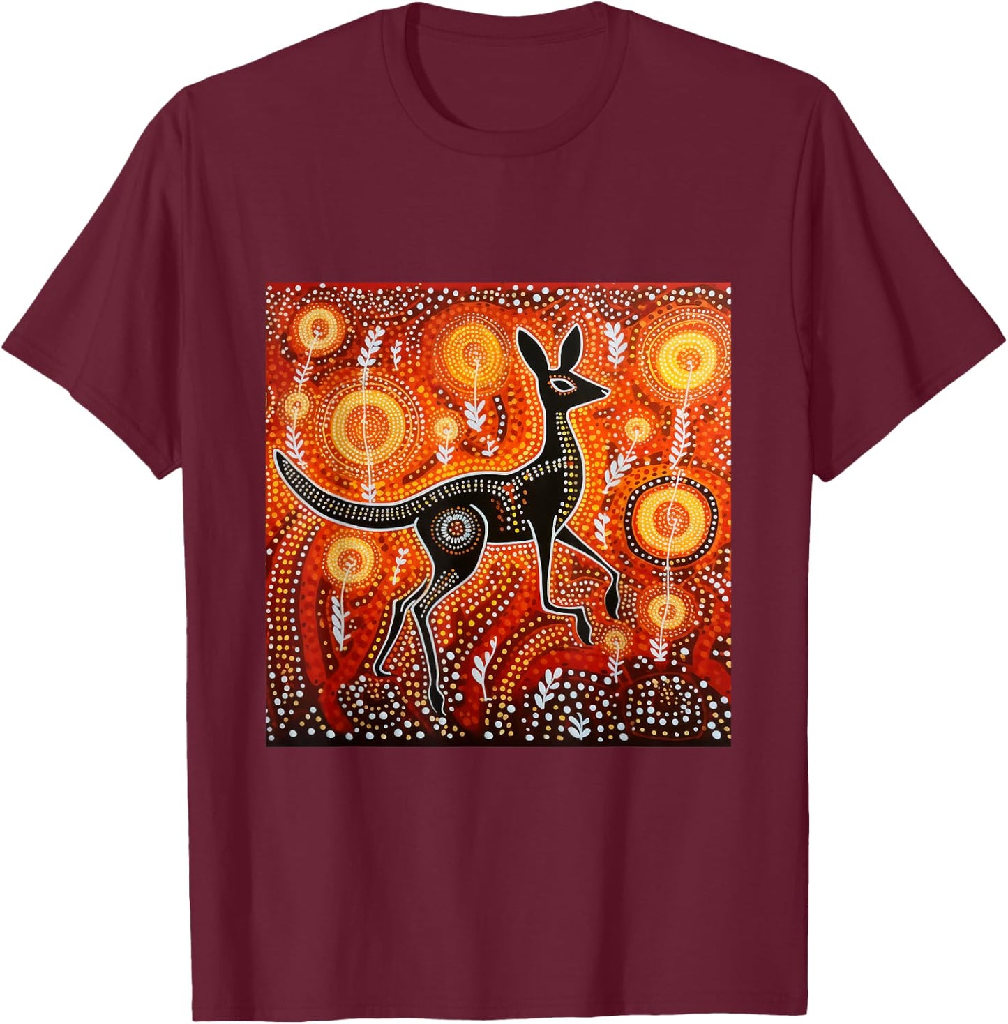 Australian Aboriginal Dot Painting Kangaroo T-Shirt - T-Shirt | Maroon