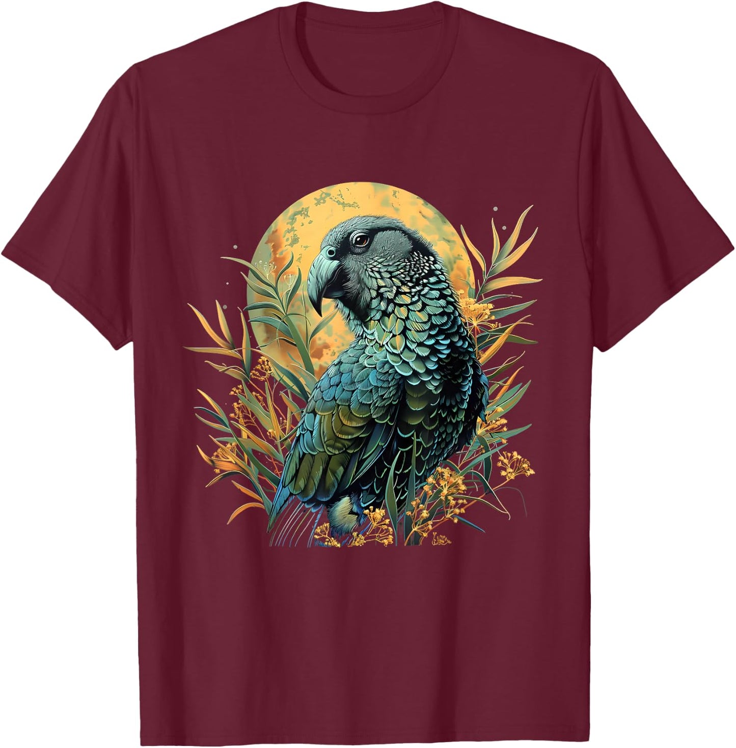 Kakapo Parrot Drawing Moon Artwork Nature Kakapo Lover T-Shirt - T-Shirt | Maroon
