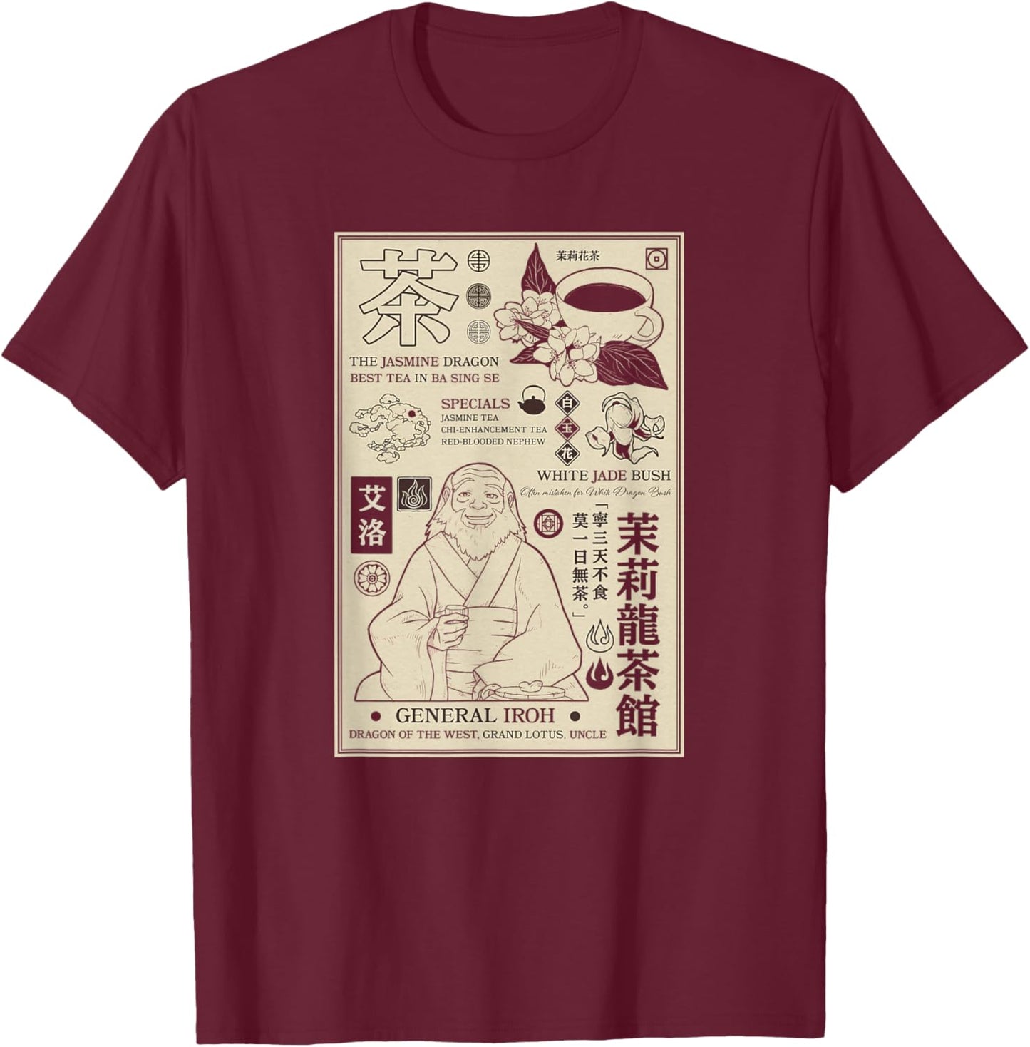 Avatar: The Last Airbender General Iroh Info Poster , red T-Shirt - T-Shirt | Maroon