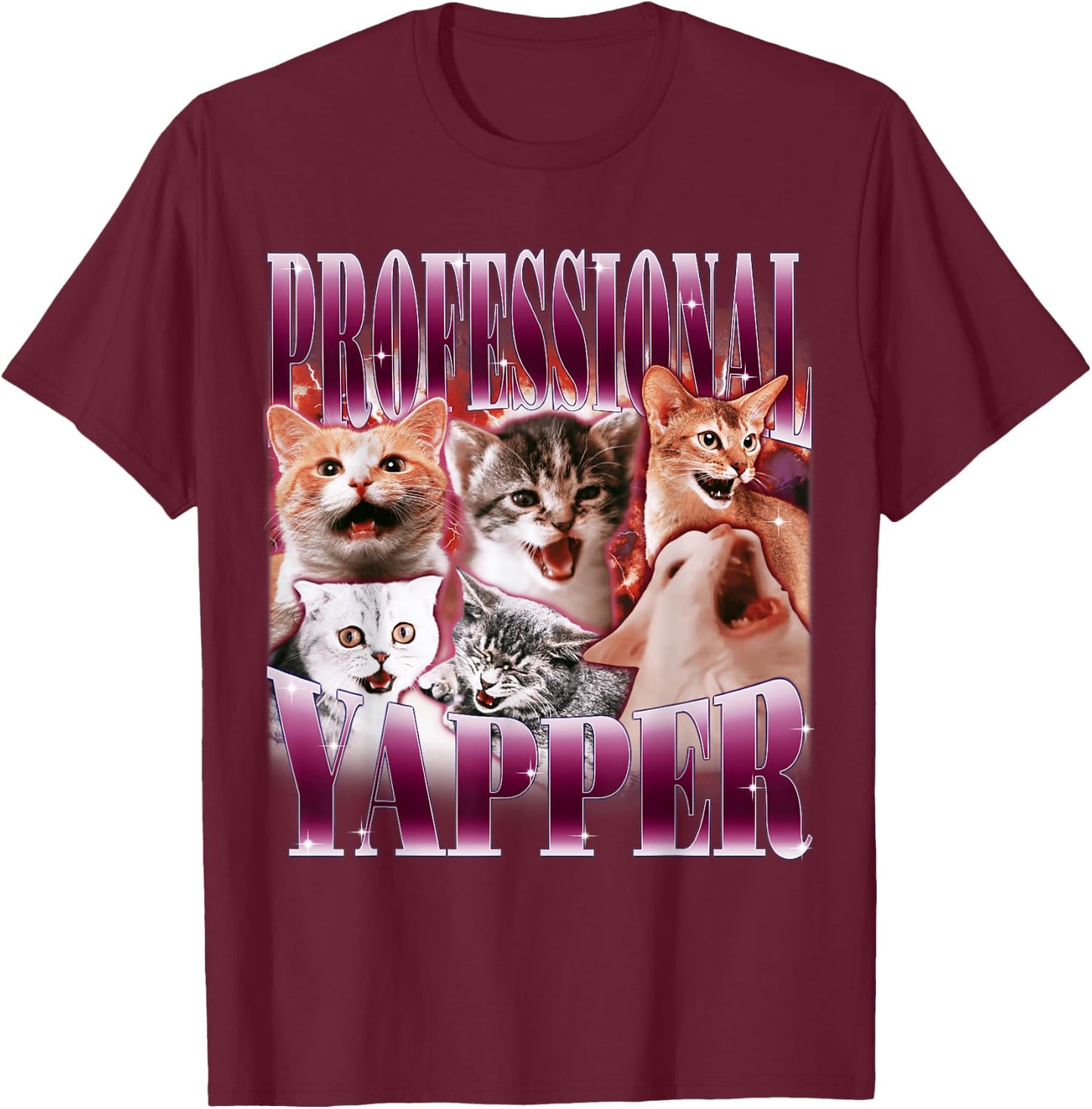 Professional Yapper Cat Funny Weird Specific Meme , black T-Shirt - T-Shirt | Maroon