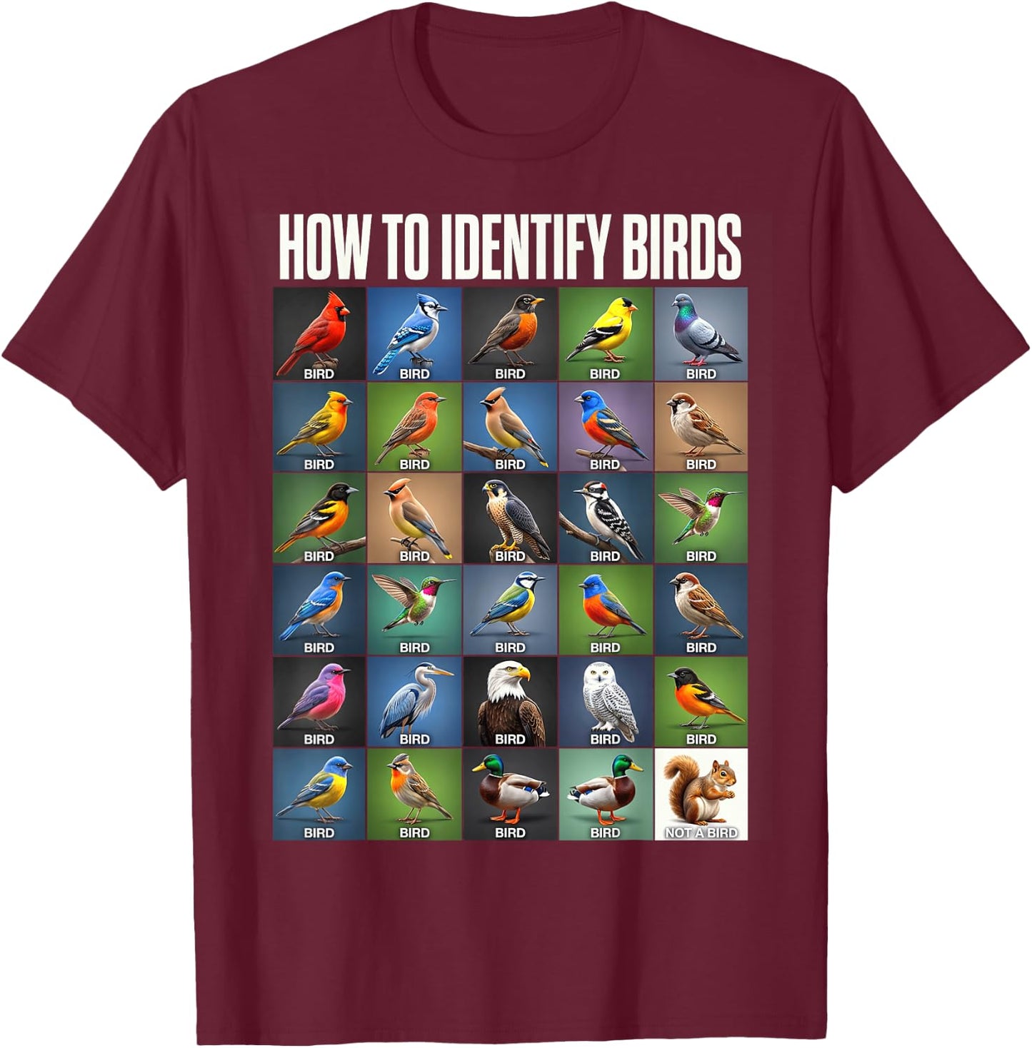 Vögel Bestimmen Lustiges Eichhörnchen Vogelbeobachtung T-Shirt - T-Shirt | Maroon