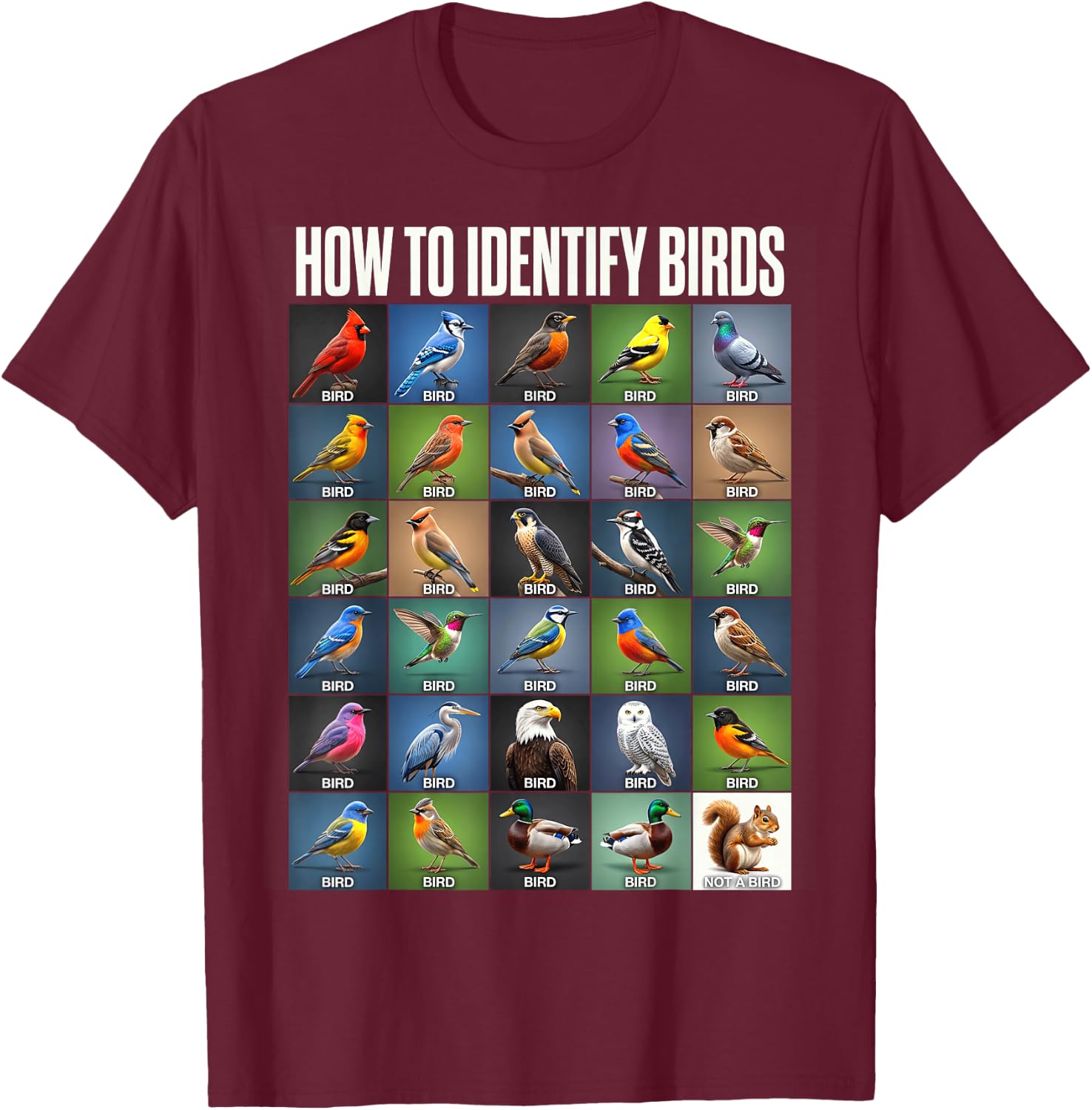 Vögel Bestimmen Lustiges Eichhörnchen Vogelbeobachtung T-Shirt - T-Shirt | Maroon