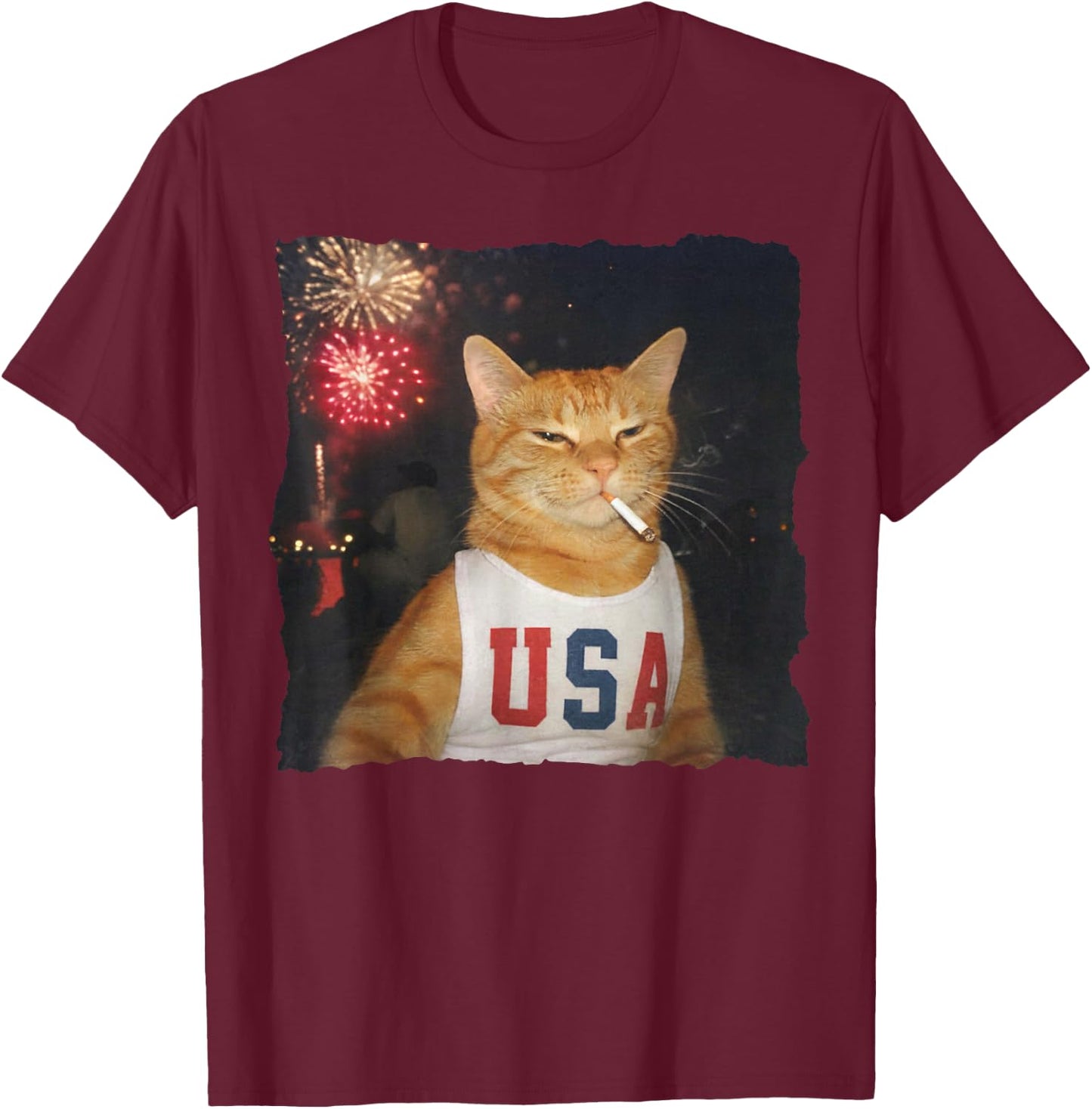 July 4th Patriotic Cat Smoking Cigarette 250 Years Cat Lover T-Shirt - T-Shirt | Maroon