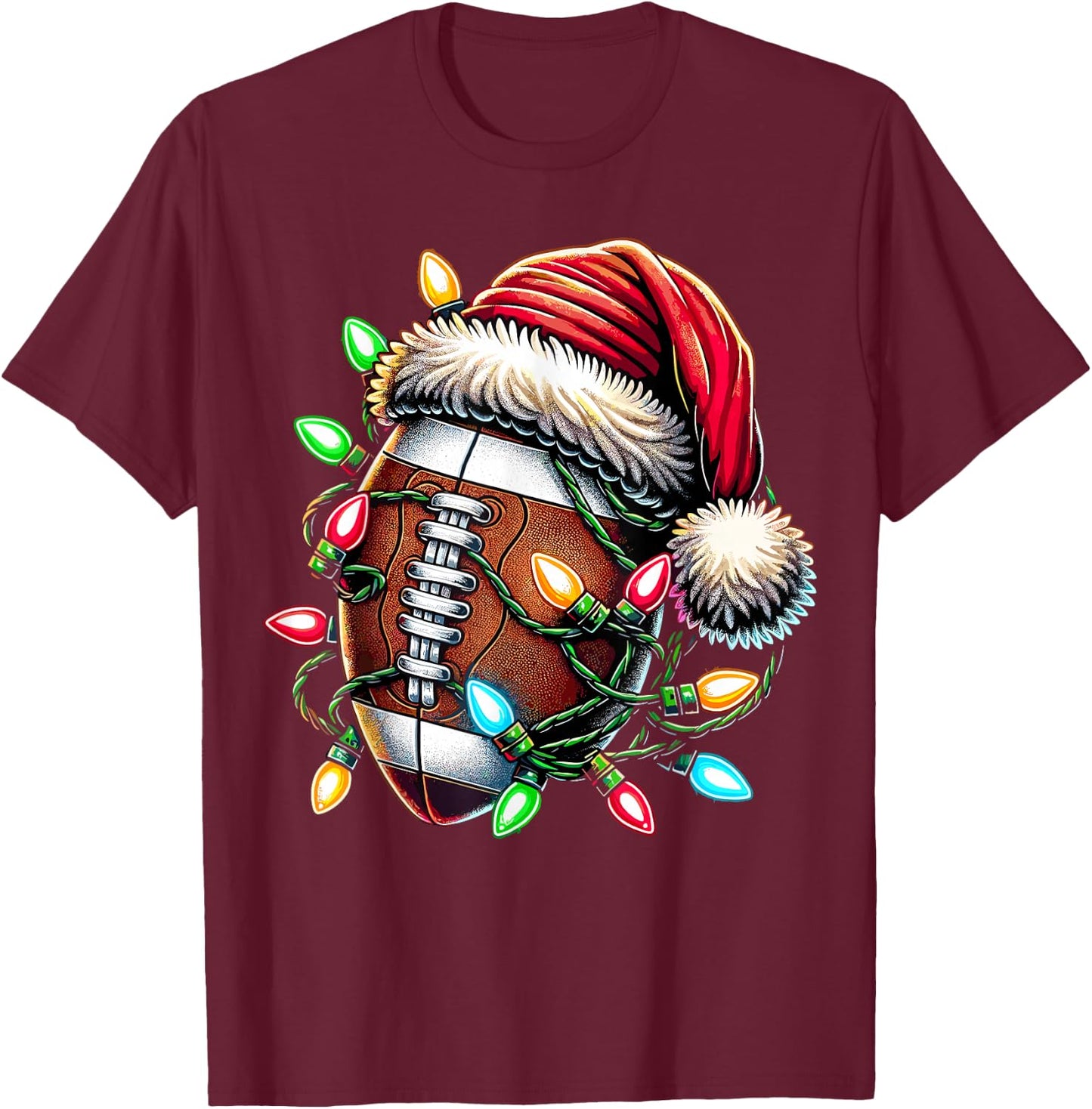 Christmas Football Player Santa T-Shirt - T-Shirt | Maroon