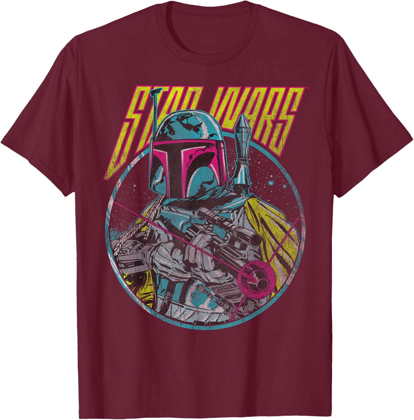 Star Wars Boba Fett Neon Blaster Vintage Disney+ T-Shirt - T-Shirt | Maroon