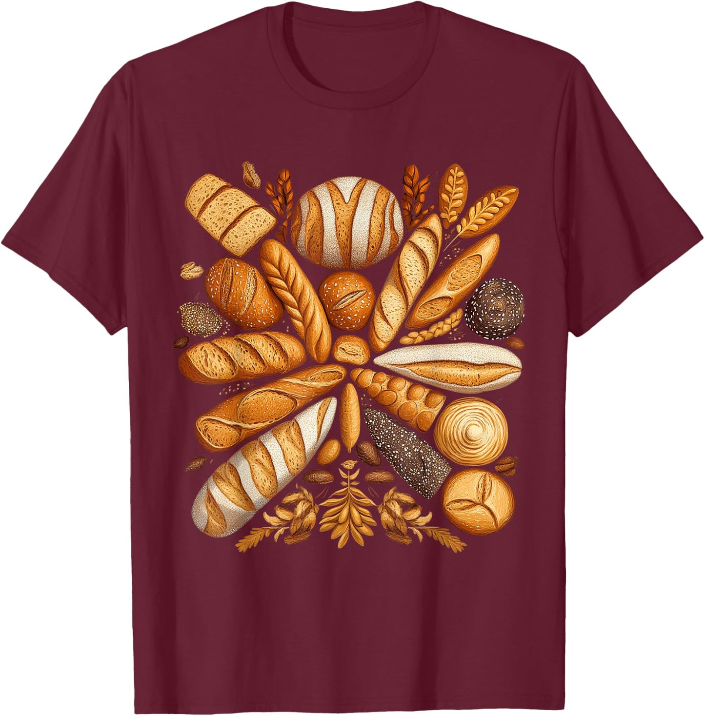 Artistic Arrangement of Bread Design Bakery T-Shirt - T-Shirt | Maroon