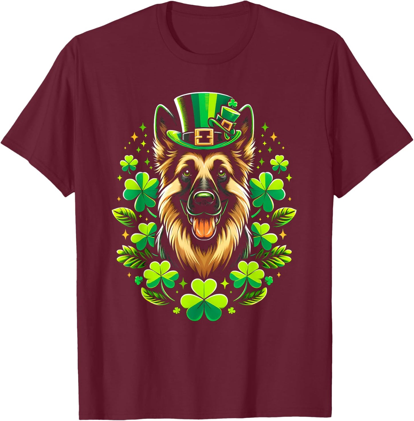 Funny Puppy Shamrock German Shepherd Dog St. Patrick's Day T-Shirt - T-Shirt | Maroon