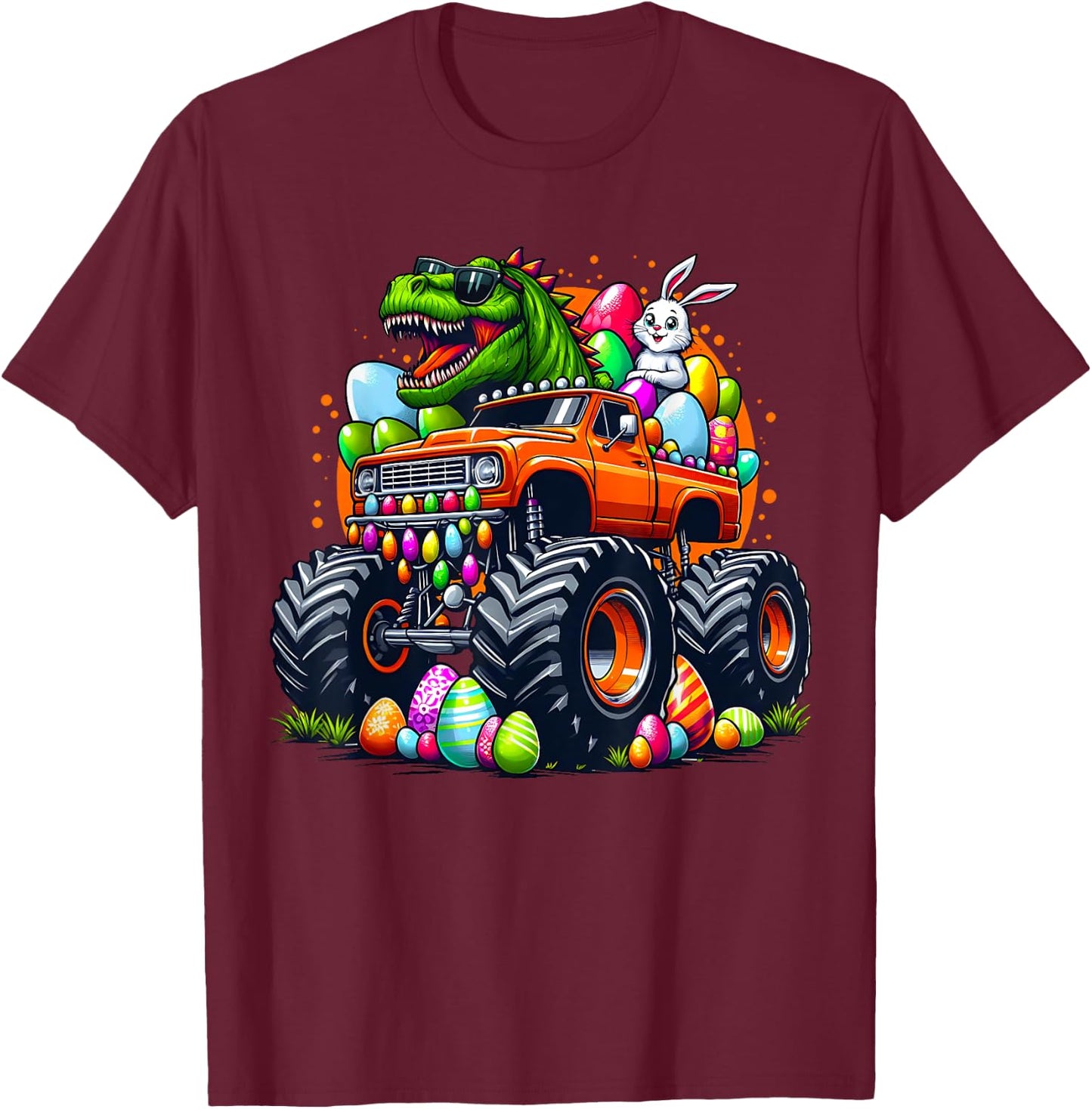Funny Easter T-Rex Bunny Dinosaur Monster Truck Dino Easter T-Shirt - T-Shirt | Maroon