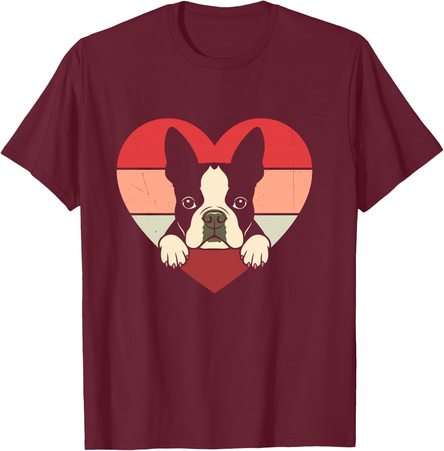 Retro Heart Boston Terrier Dog Vintage Valentine T-Shirt - T-Shirt | Maroon