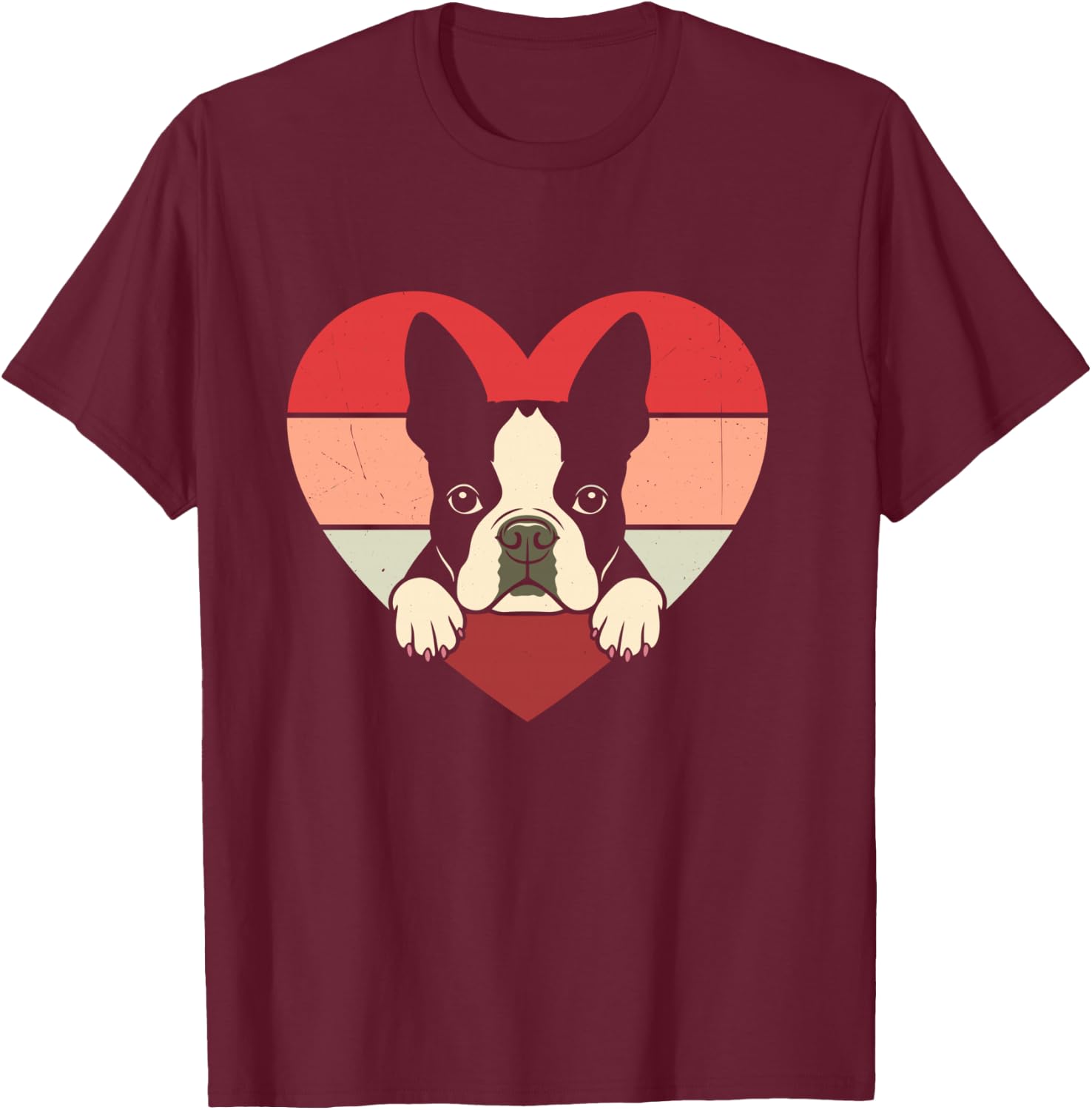 Retro Heart Boston Terrier Dog Vintage Valentine T-Shirt - T-Shirt | Maroon