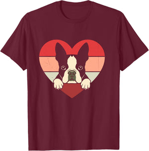 Retro Heart Boston Terrier Dog Vintage Valentine T-Shirt - T-Shirt | Maroon