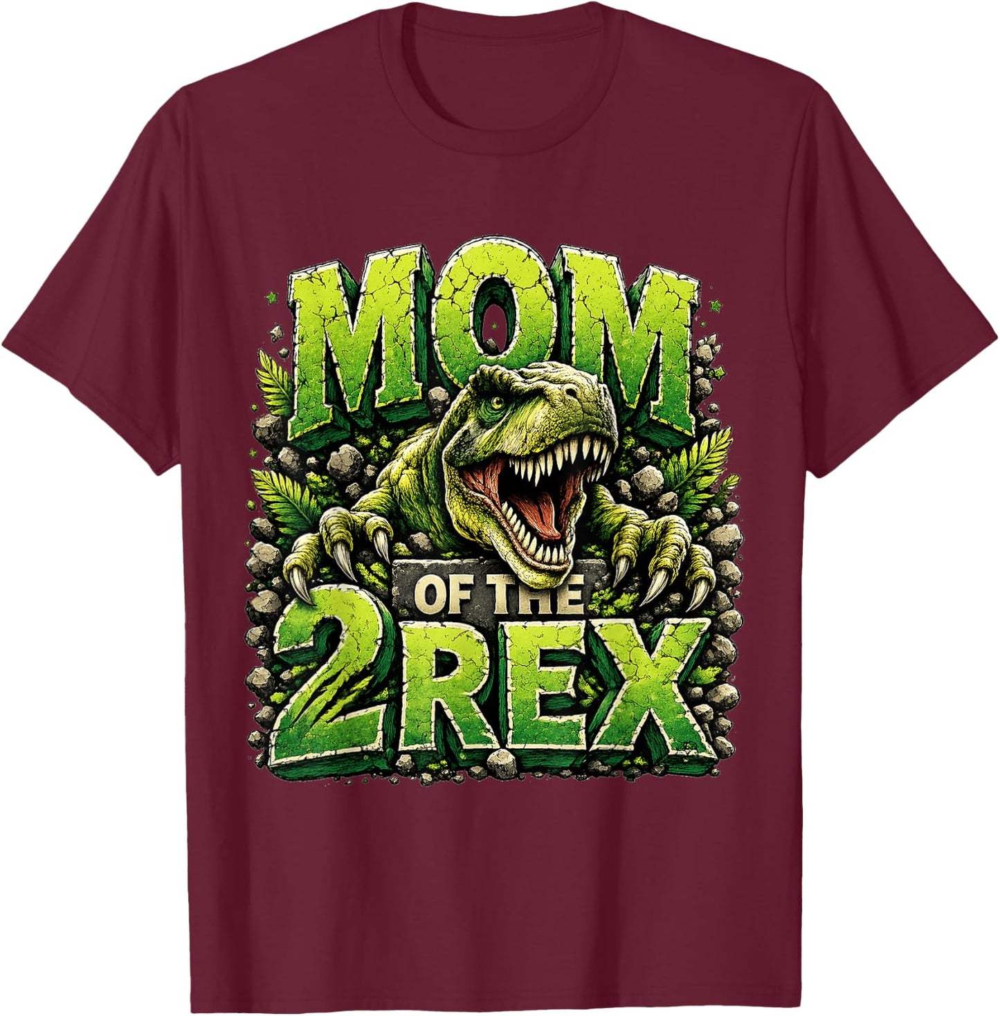 Mom of The Two Rex Birthday Dinosaur Family Matching T-Shirt - T-Shirt | Maroon