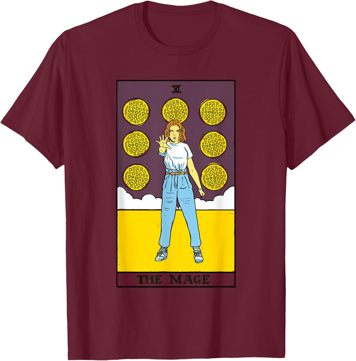 Stranger Things Eleven Vintage The Mage Celestial Tarot Card T-Shirt - T-Shirt | Maroon