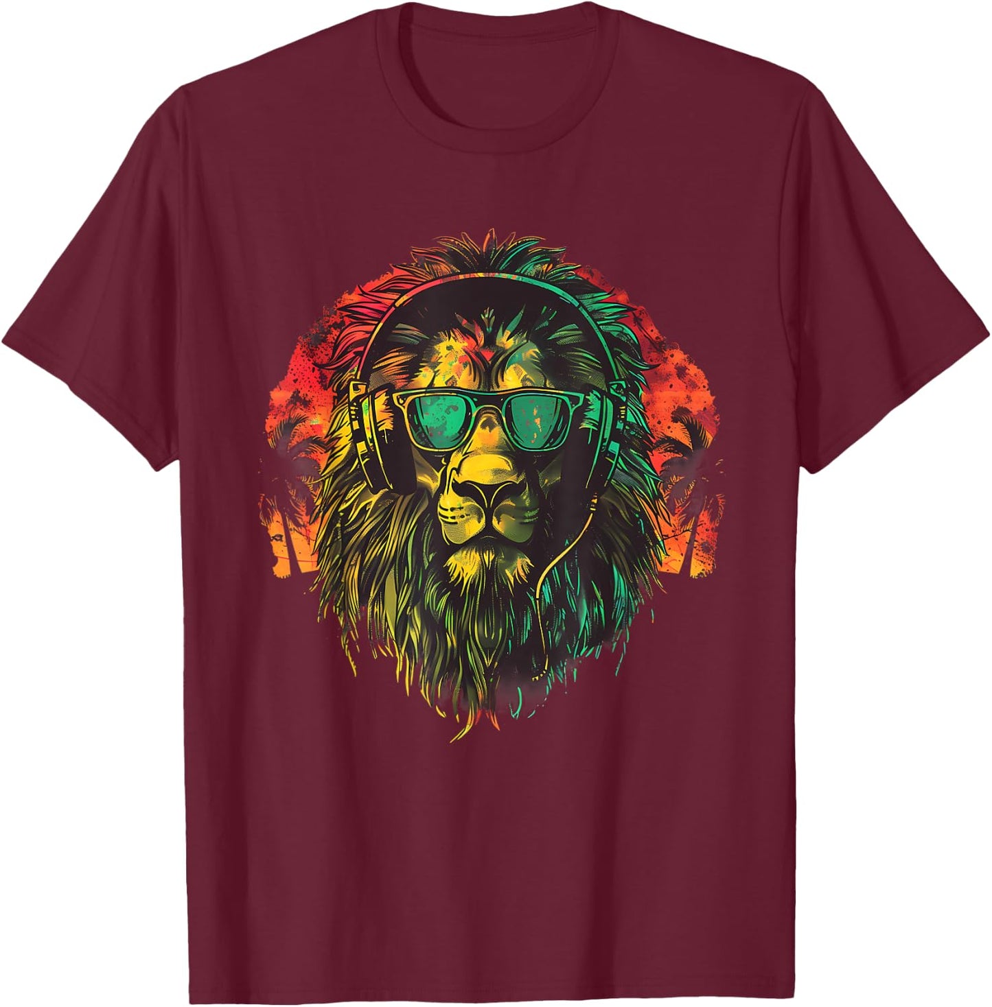 Rasta Reggae Music Headphones Lion Of Judah Jamaican Music T-Shirt - T-Shirt | Maroon