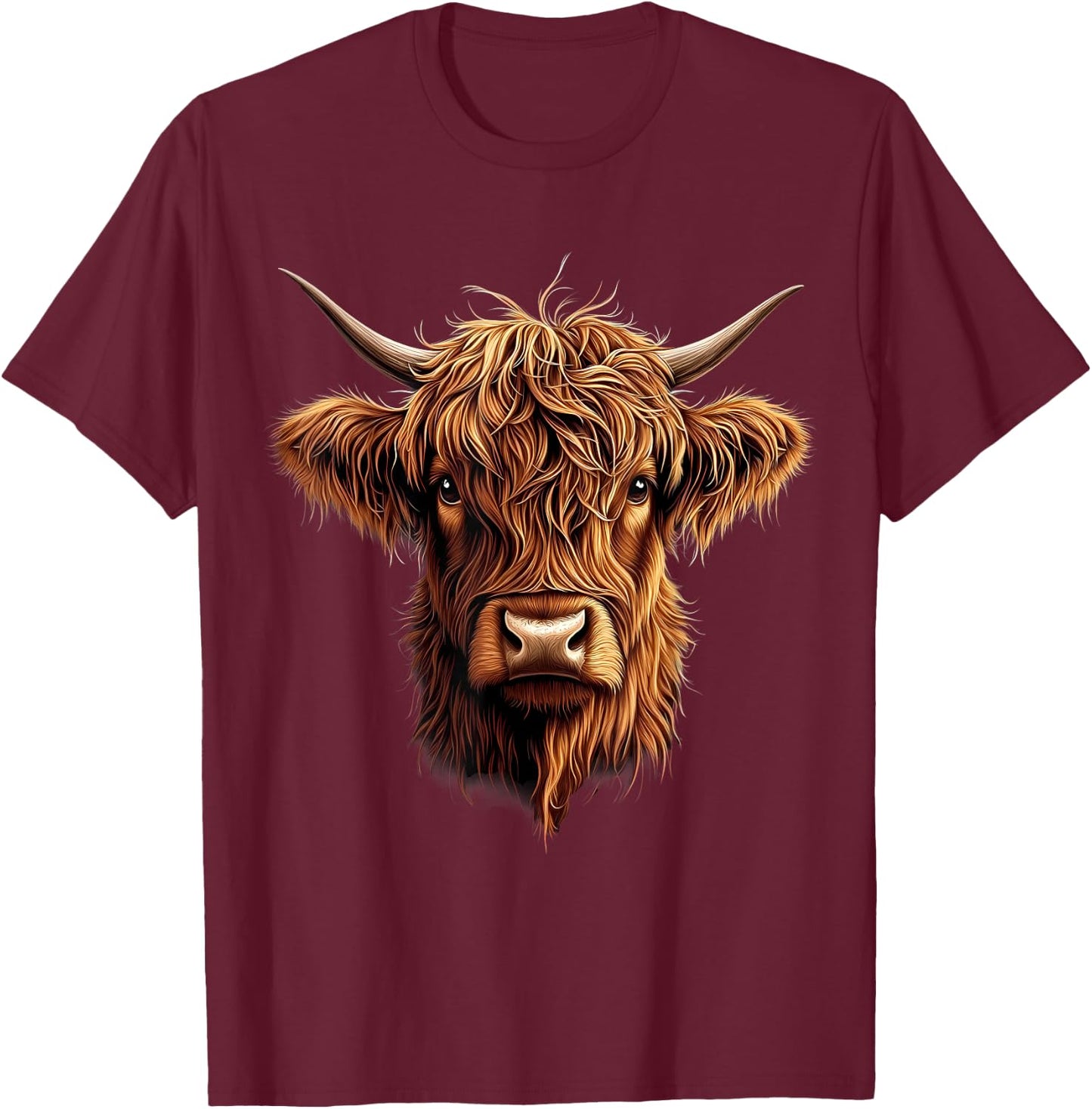 Scottish Highland Cow Messy Bun Scottish Highlander Cow T-Shirt - T-Shirt | Maroon