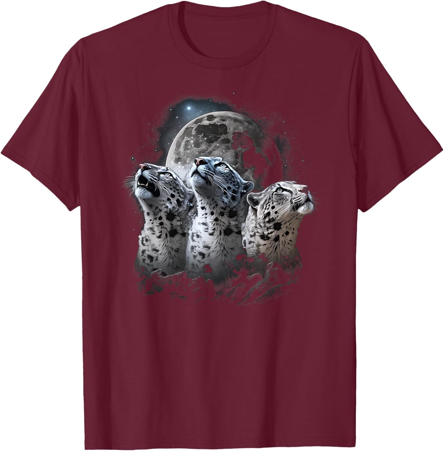 Aesthetic Snow Leopard Howling at Moon T-Shirt - T-Shirt | Maroon