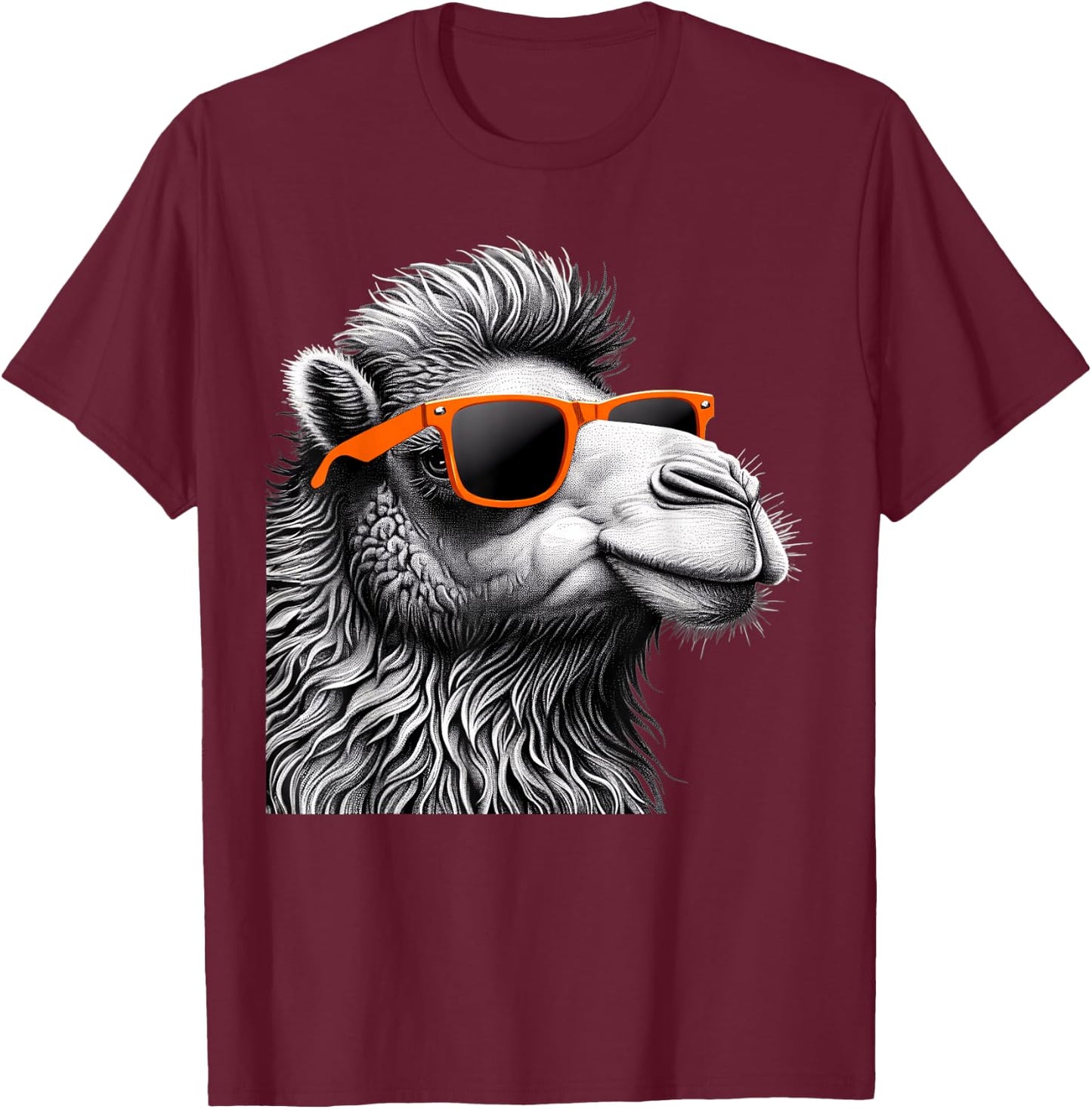Cool Camel Wearing Sunglasses Graphic Art T-Shirt - T-Shirt | Maroon