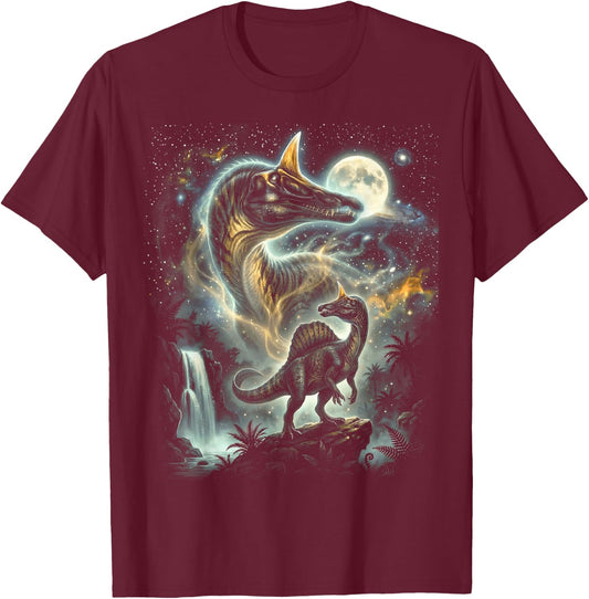 Spinosaurus Mirabilis Dinosaur Howling At The Moon T-Shirt - T-Shirt | Maroon