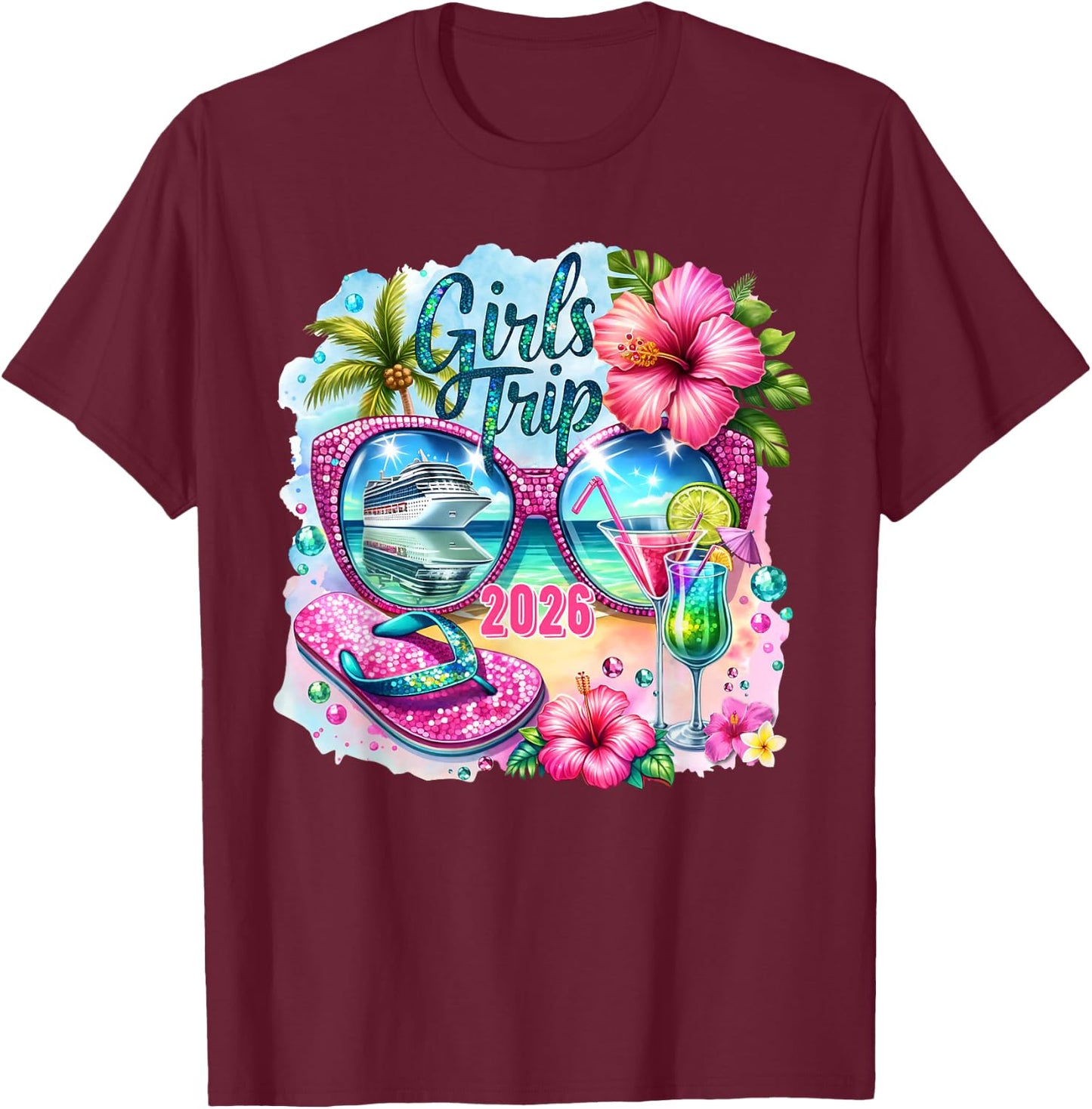 Girls Trip 2026 Aloha Hawaii Beach Summer Vacation Funny T-Shirt - T-Shirt | Maroon