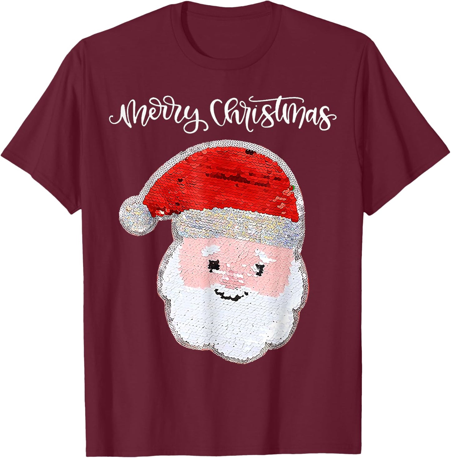 Christmas for Girls and Boys Flip Sequin Santa Ugly Xmas T-Shirt - T-Shirt | Maroon
