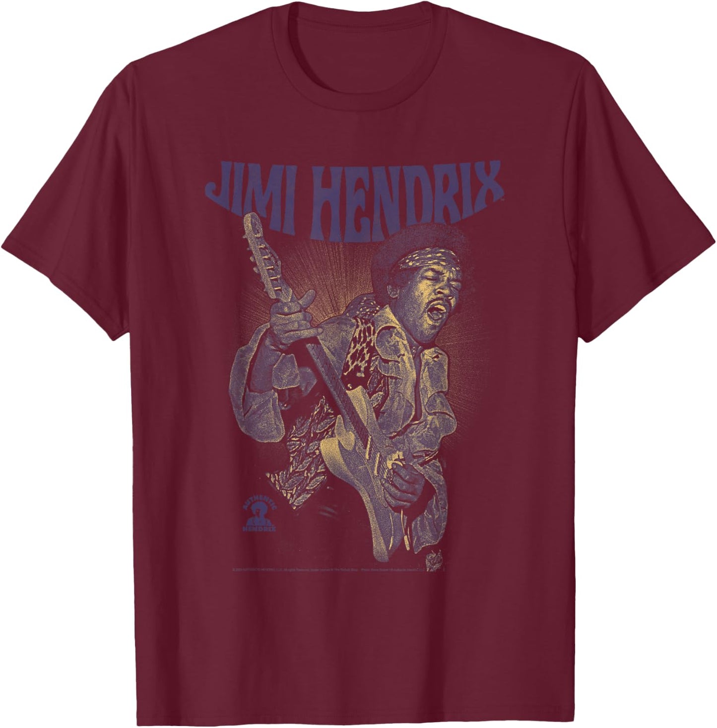 Ripple Junction x Jimi Hendrix Playing Guitar Purple Yellow , Black, S T-Shirt - T-Shirt | Maroon