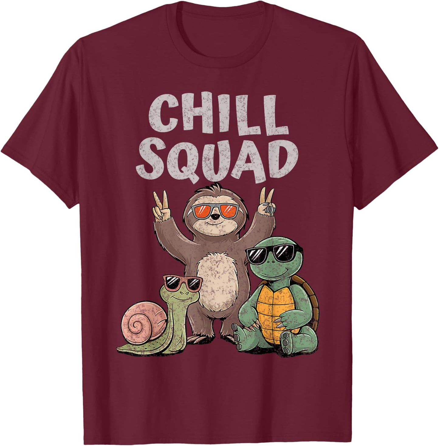 Funny Snail Sloth Turtle Chill Squad Gang Group Team Party T-Shirt - T-Shirt | Maroon
