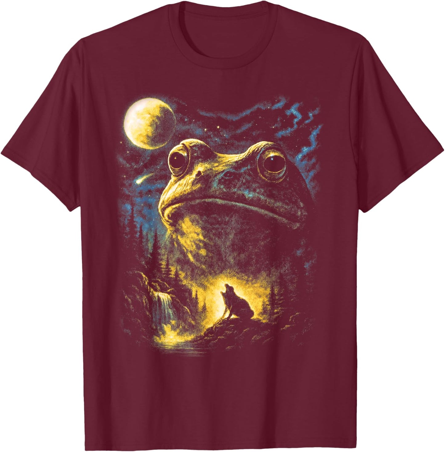Vintage 90s Three Frogs Howling at The Moon 3 Frog Moon T-Shirt - T-Shirt | Maroon