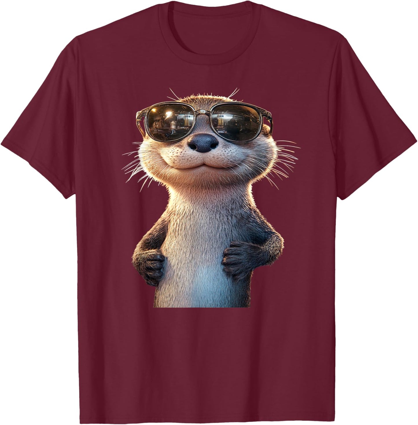 Otter with Sunglasses I Love Sea Otter Martres , Black, S T-Shirt - T-Shirt | Maroon