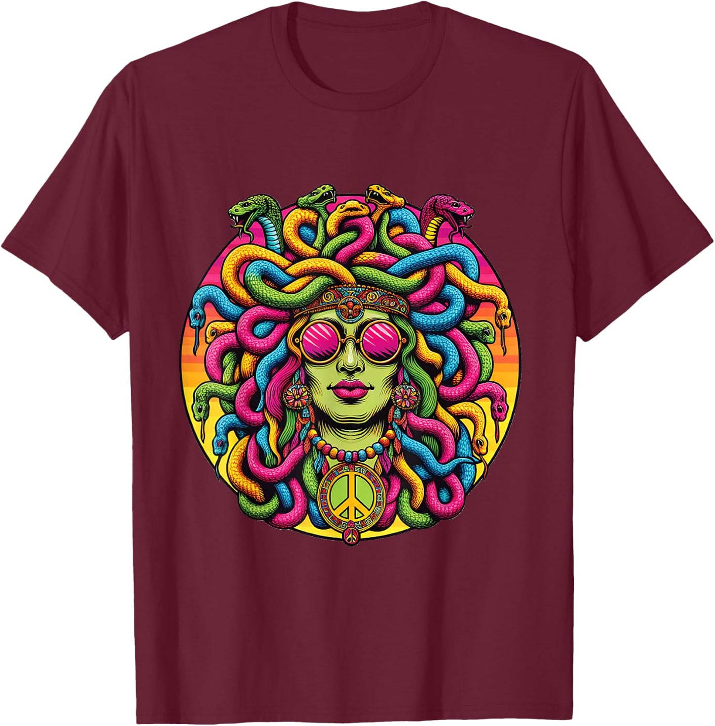 Medusa Hippie Costume Ancient Greek Psychedelic Snakes T-Shirt - T-Shirt | Maroon
