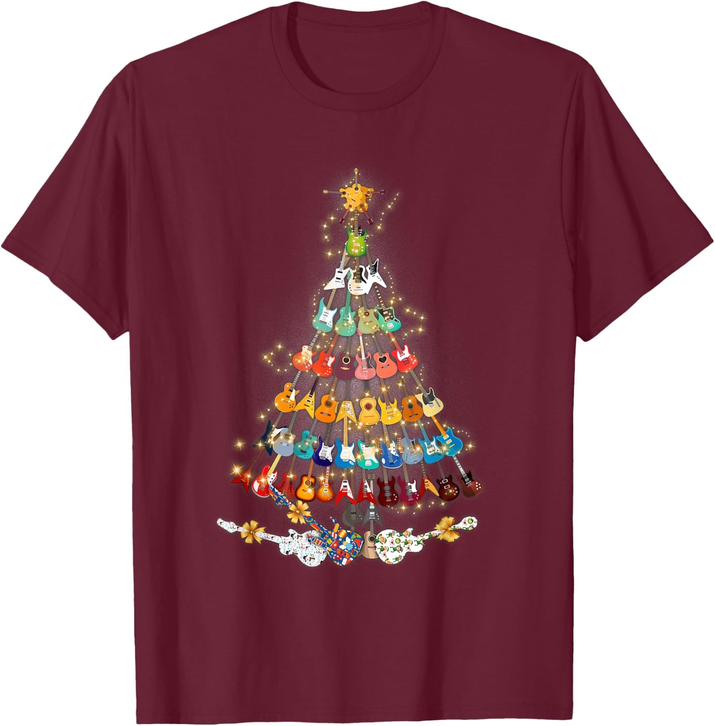Christmas Guitar Tree - Xmas Guitarist Musician Gift T-Shirt - T-Shirt | Maroon