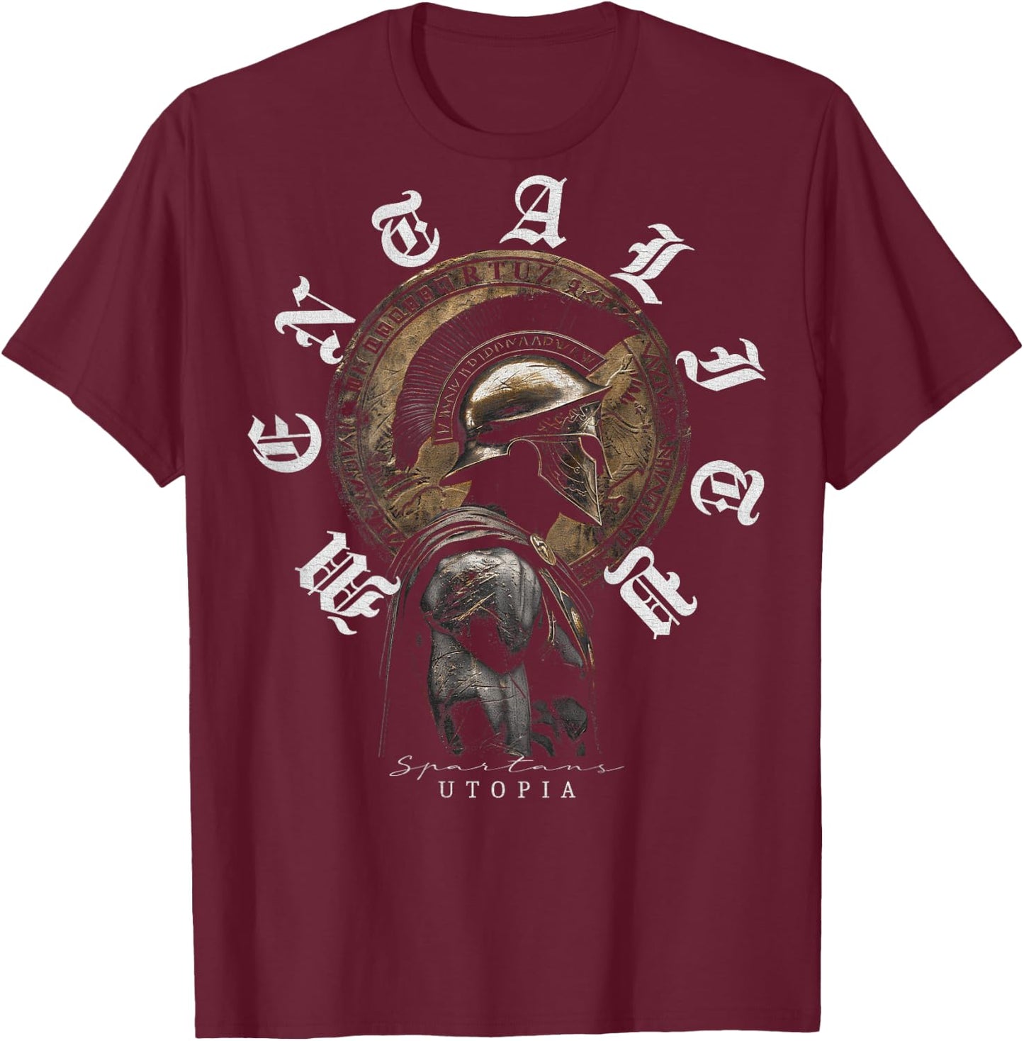 Backprint Spartaner Helm Krieger Y2K Streetwear Damen Herren T-Shirt - T-Shirt | Maroon