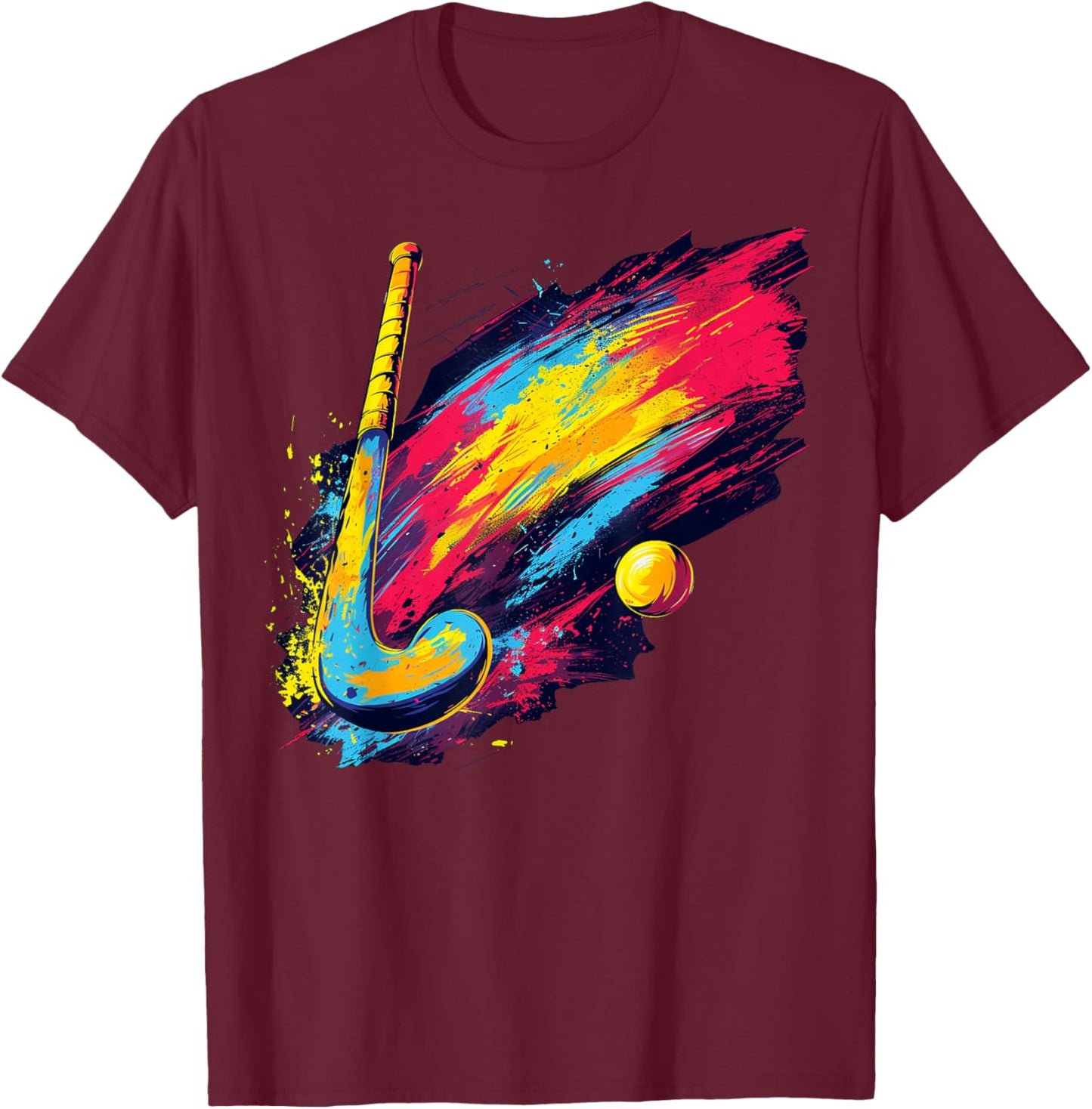Colourful Painted Field Hockey Stick on Artistic Field Hockey , black T-Shirt - T-Shirt | Maroon