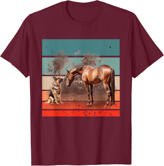 German Shepherd horse dog animal interaction nature friendly T-Shirt - T-Shirt | Maroon