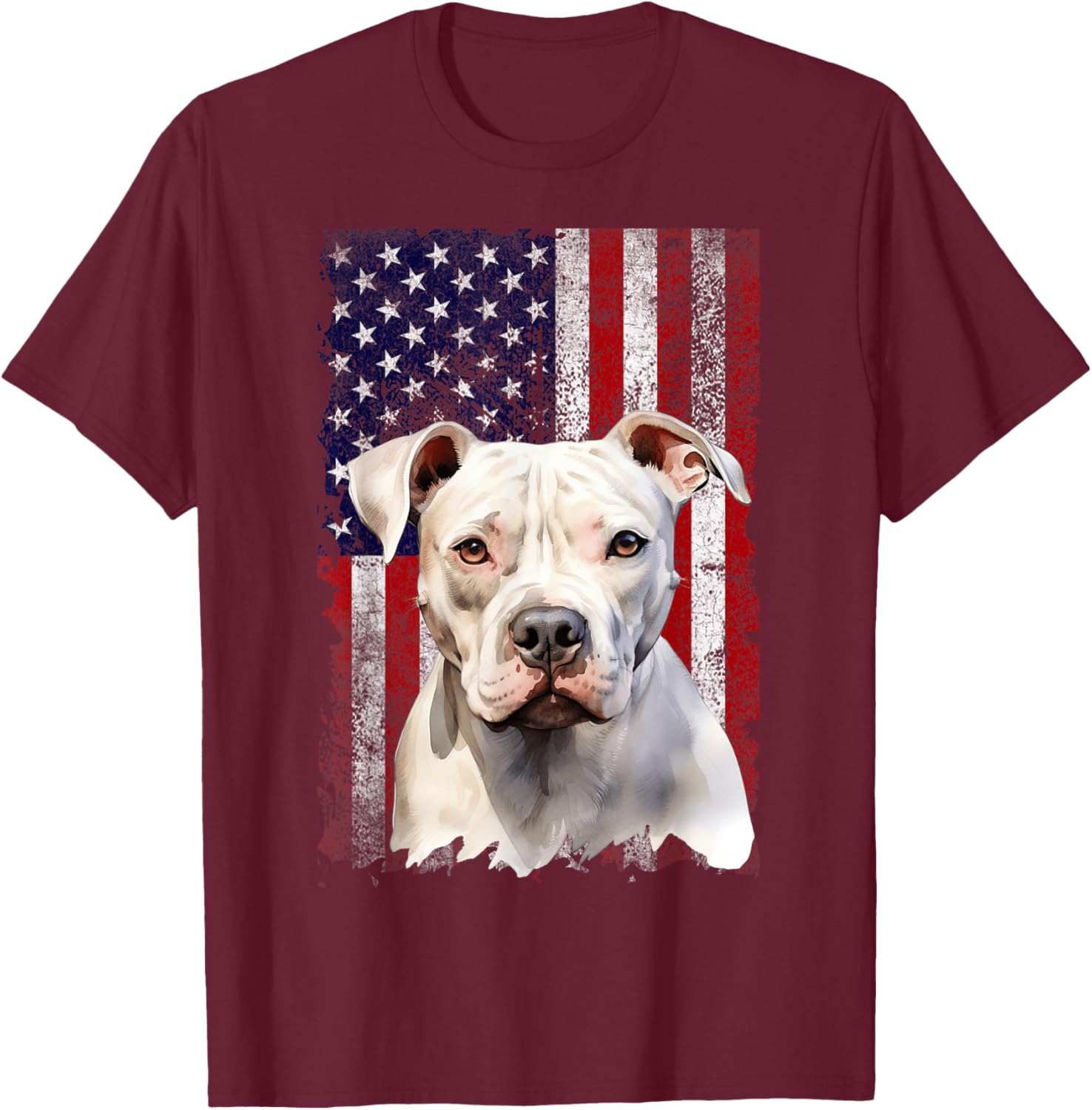 American Bulldog Dog 4th of July American Flag Patriotic Women Kids T-Shirt - T-Shirt | Maroon