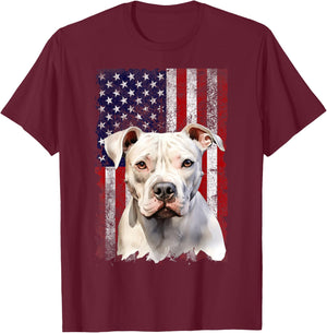American Bulldog Dog 4th of July American Flag Patriotic Women Kids T-Shirt - T-Shirt | Maroon