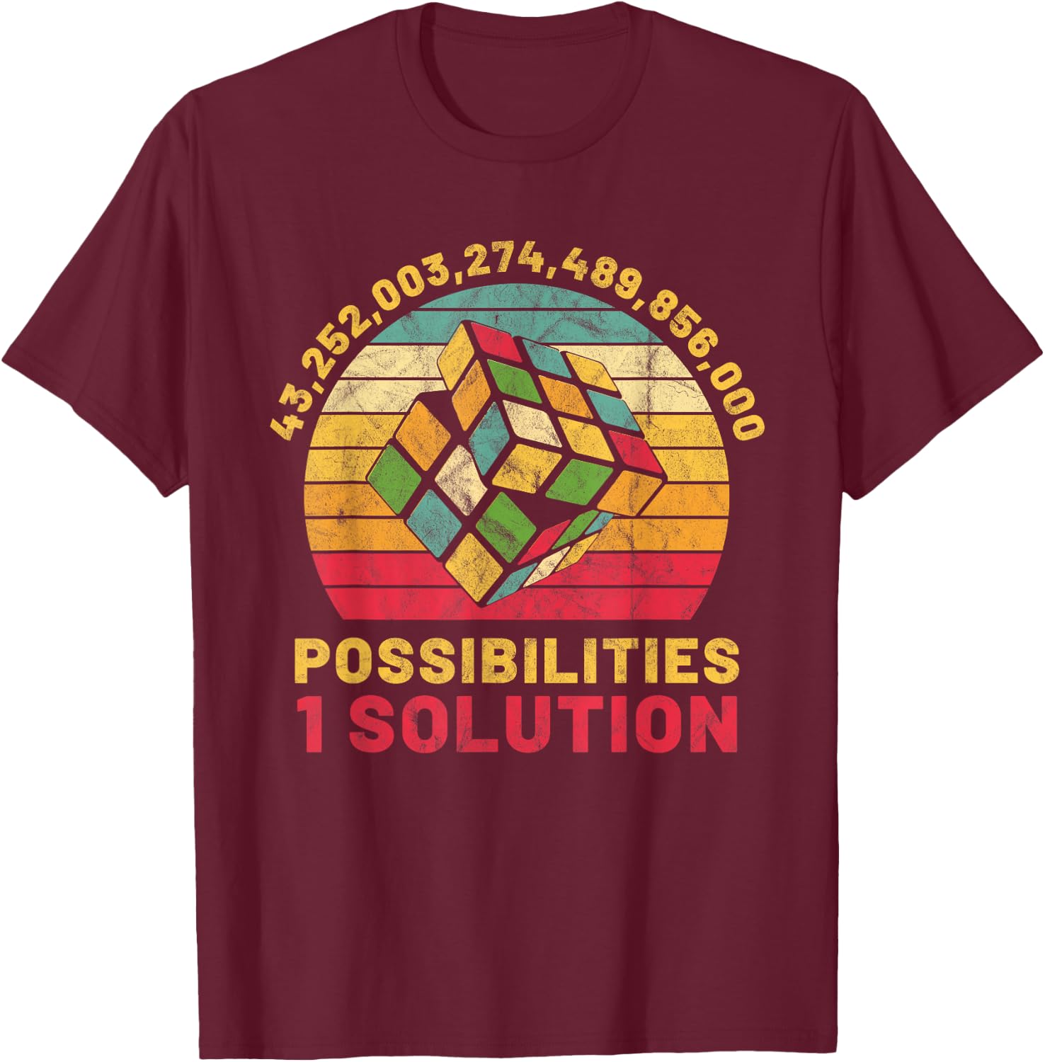 Puzzle Cube Funny One Solution Speed Cubing Retro Math T-Shirt - T-Shirt | Maroon