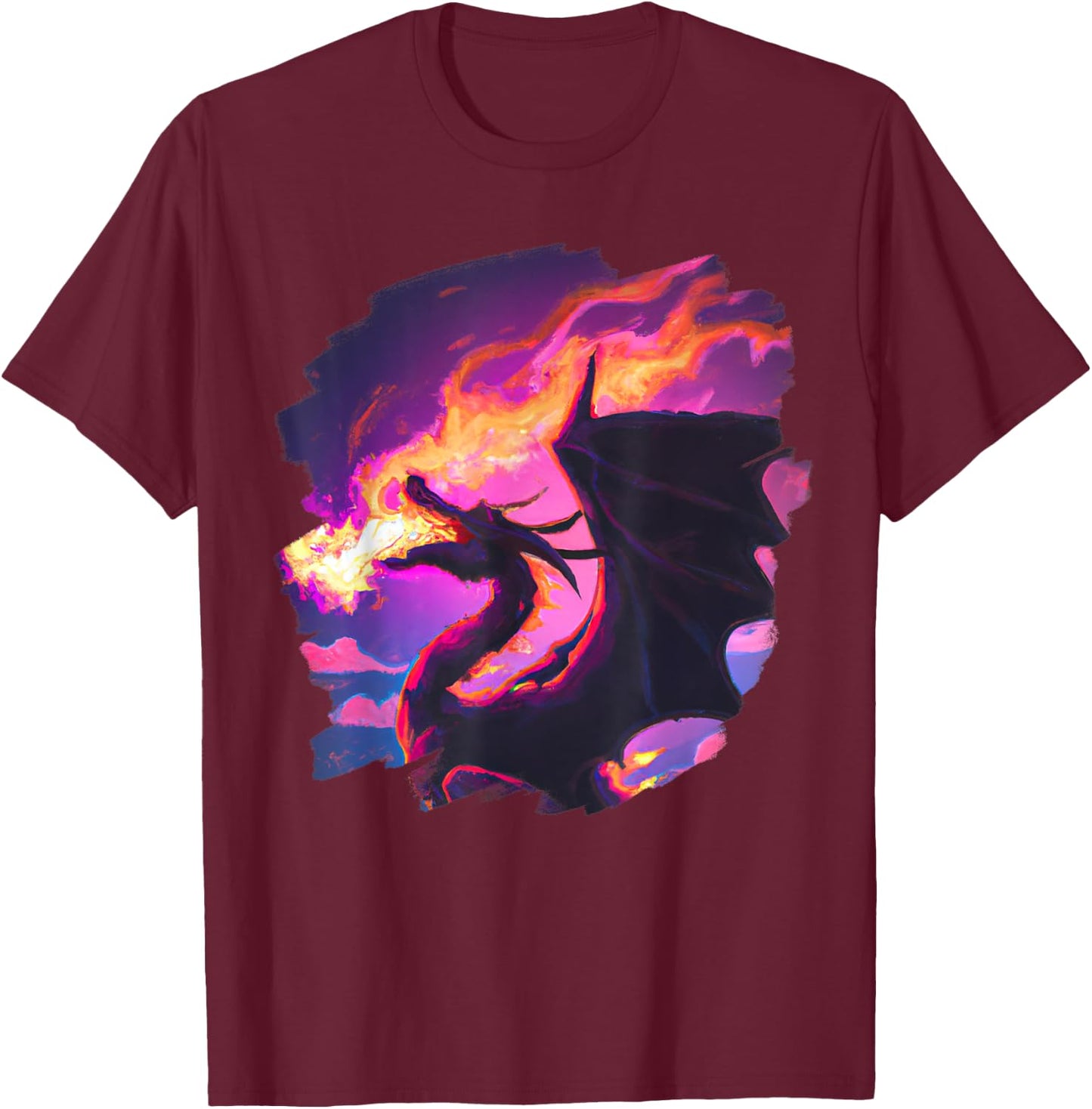 Cool Artistic Dragon Breathing Fire Magic Mythical Dragons T-Shirt - T-Shirt | Maroon