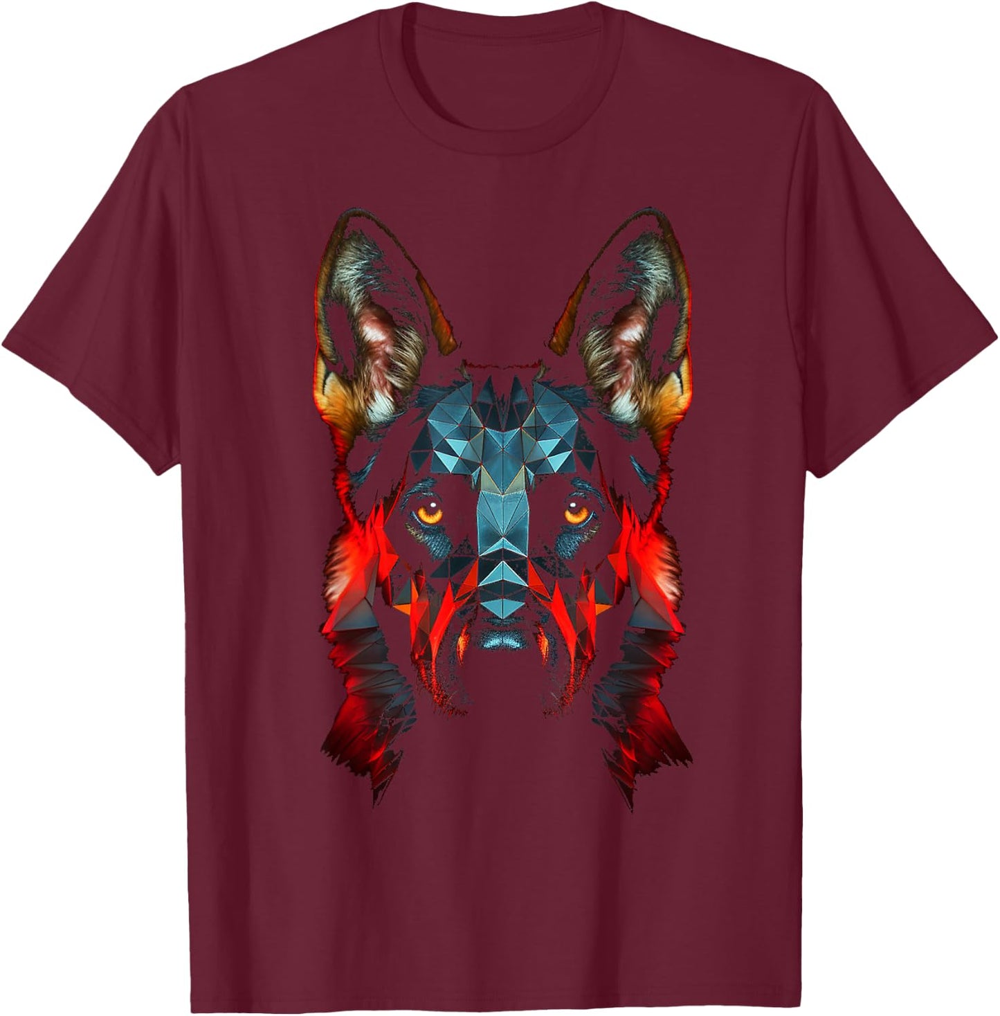 German Shepherd Dog Polygon Face Pet Art German Shepherd T-Shirt - T-Shirt | Maroon