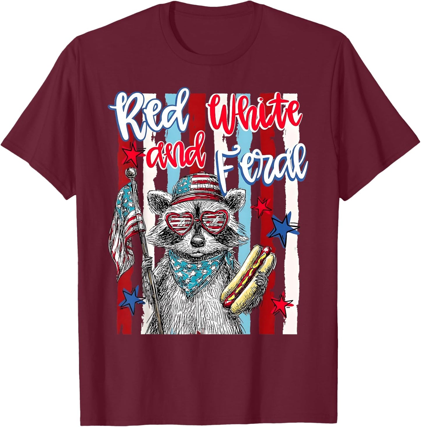 4th of July Red White and Feral Raccoon Men Women Kid T-Shirt - T-Shirt | Maroon