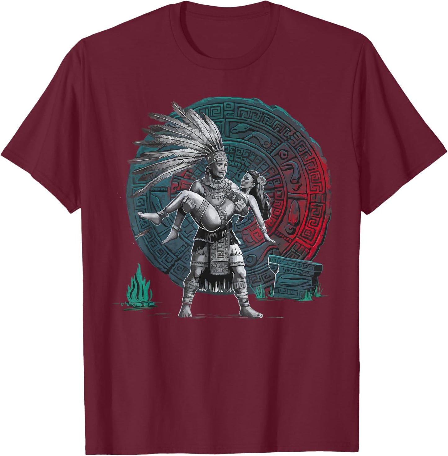 Aztec Warrior Mayan Indigenous Mexican Aztec Jaguar T-Shirt - T-Shirt | Maroon