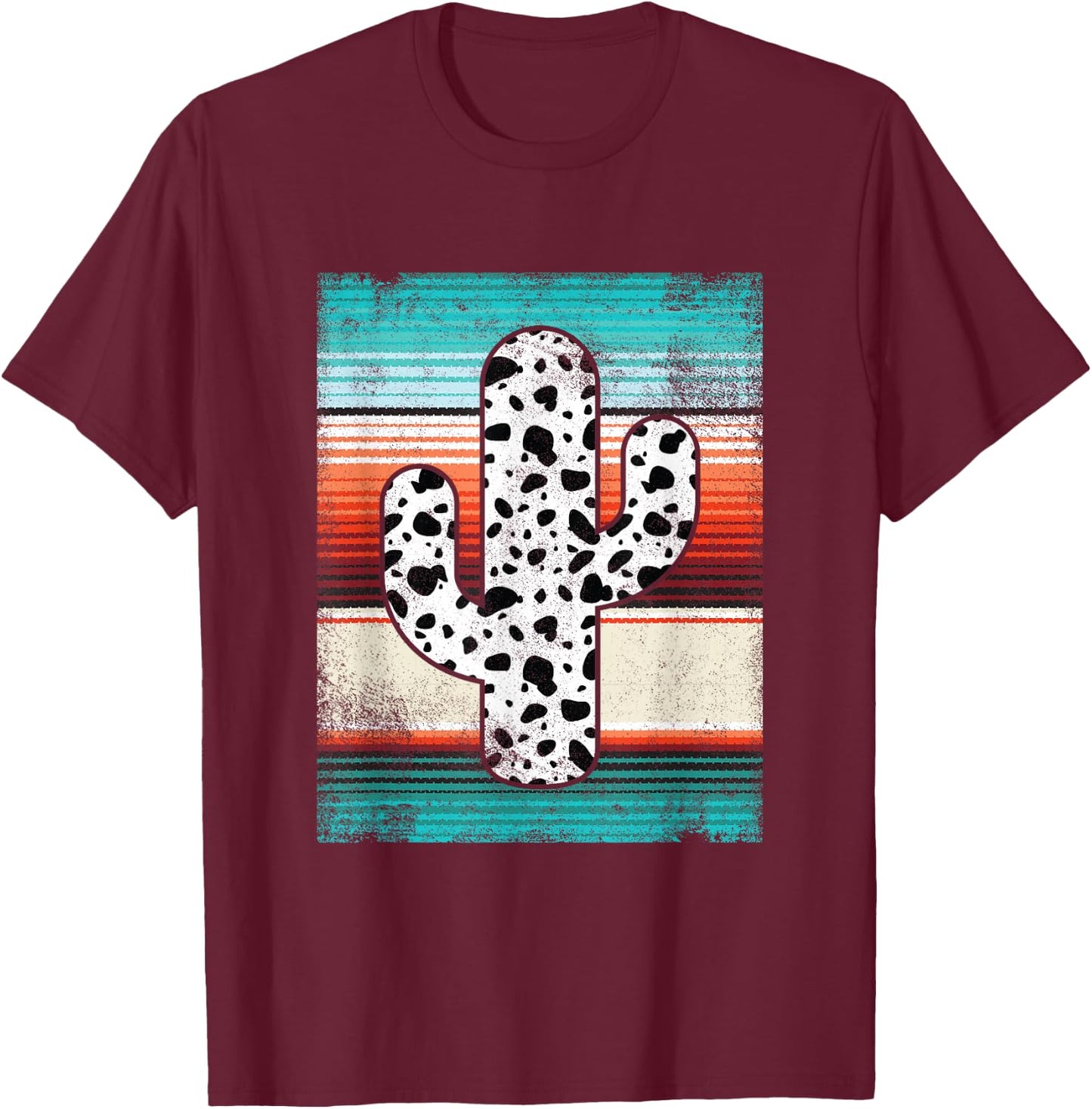 Funny Western Cactus Leopard Cheetah Print Turquoise Serape T-Shirt - T-Shirt | Maroon