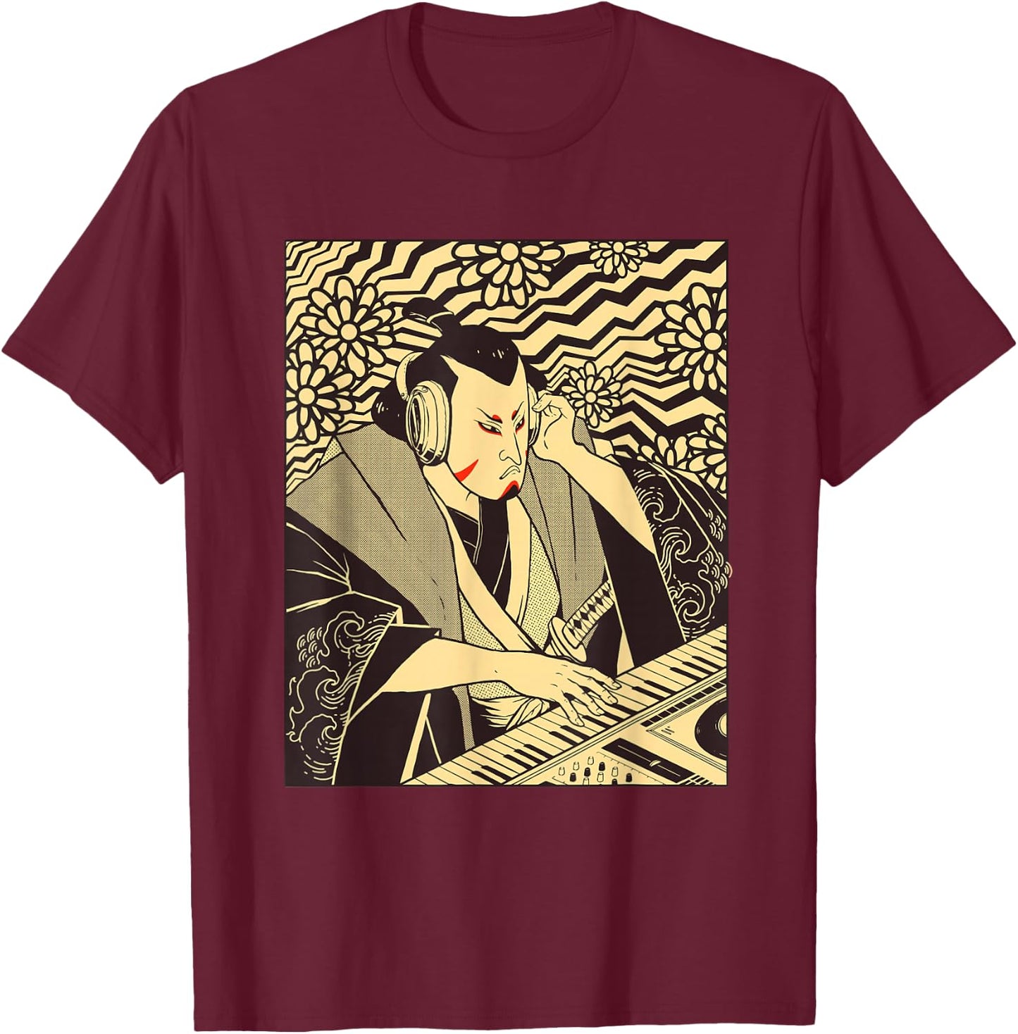 Synth Techno Music Funny Samurai Synthesizer T-Shirt - T-Shirt | Maroon