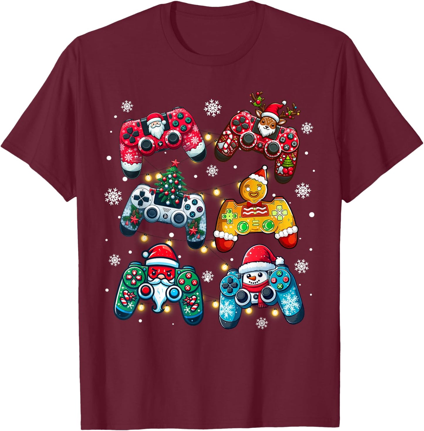 Boys Christmas Shirt Santa Elf Gaming Controllers Gamer Xmas T-Shirt - T-Shirt | Maroon
