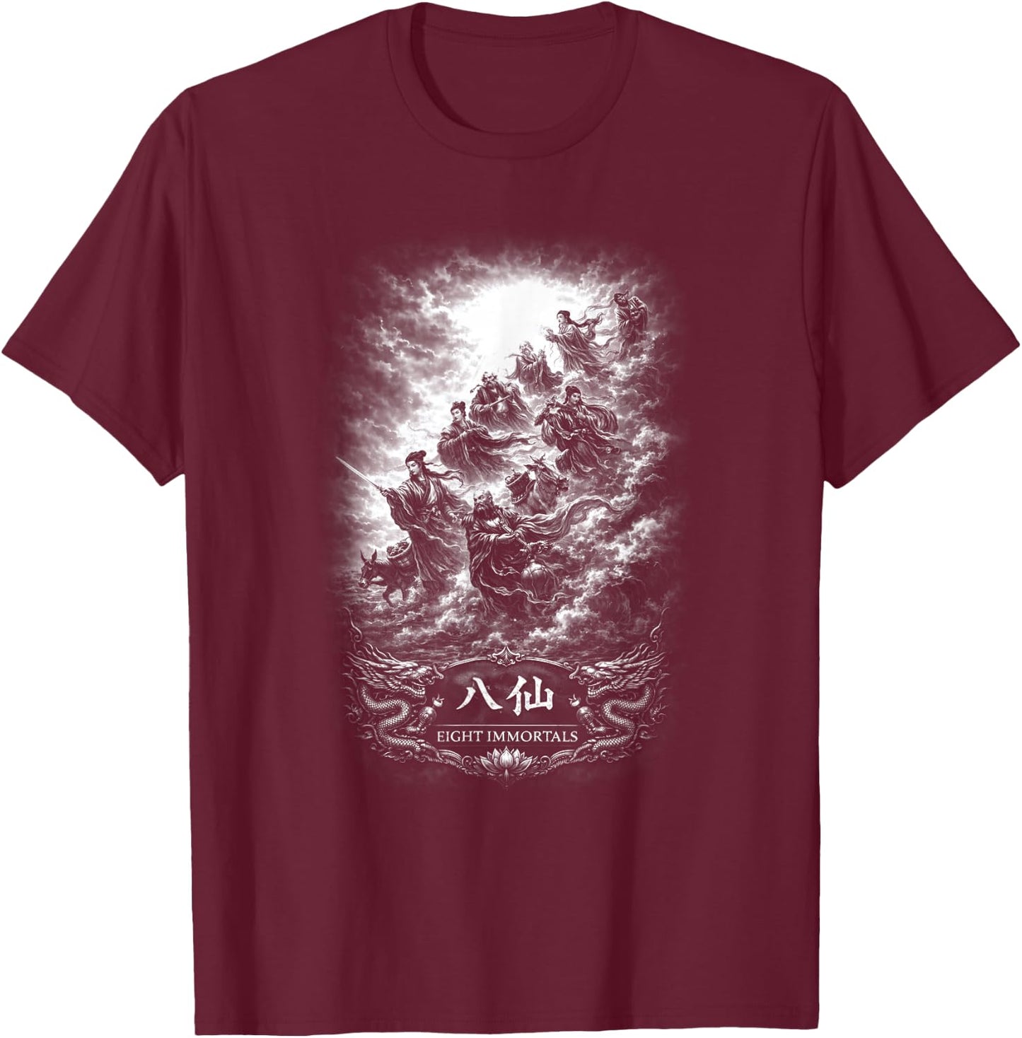 Celestial Eight Immortals Taoist Legends Clouds T-Shirt - T-Shirt | Maroon