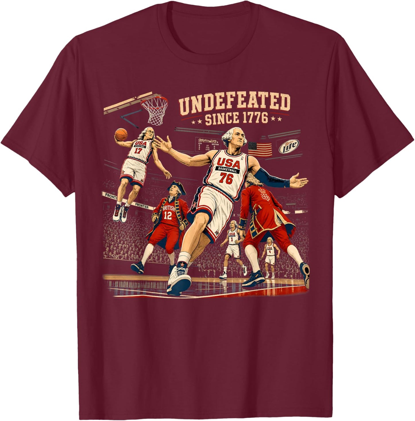 4th of July Basketball Undefeated Since 1776 250 Years Funny T-Shirt - T-Shirt | Maroon