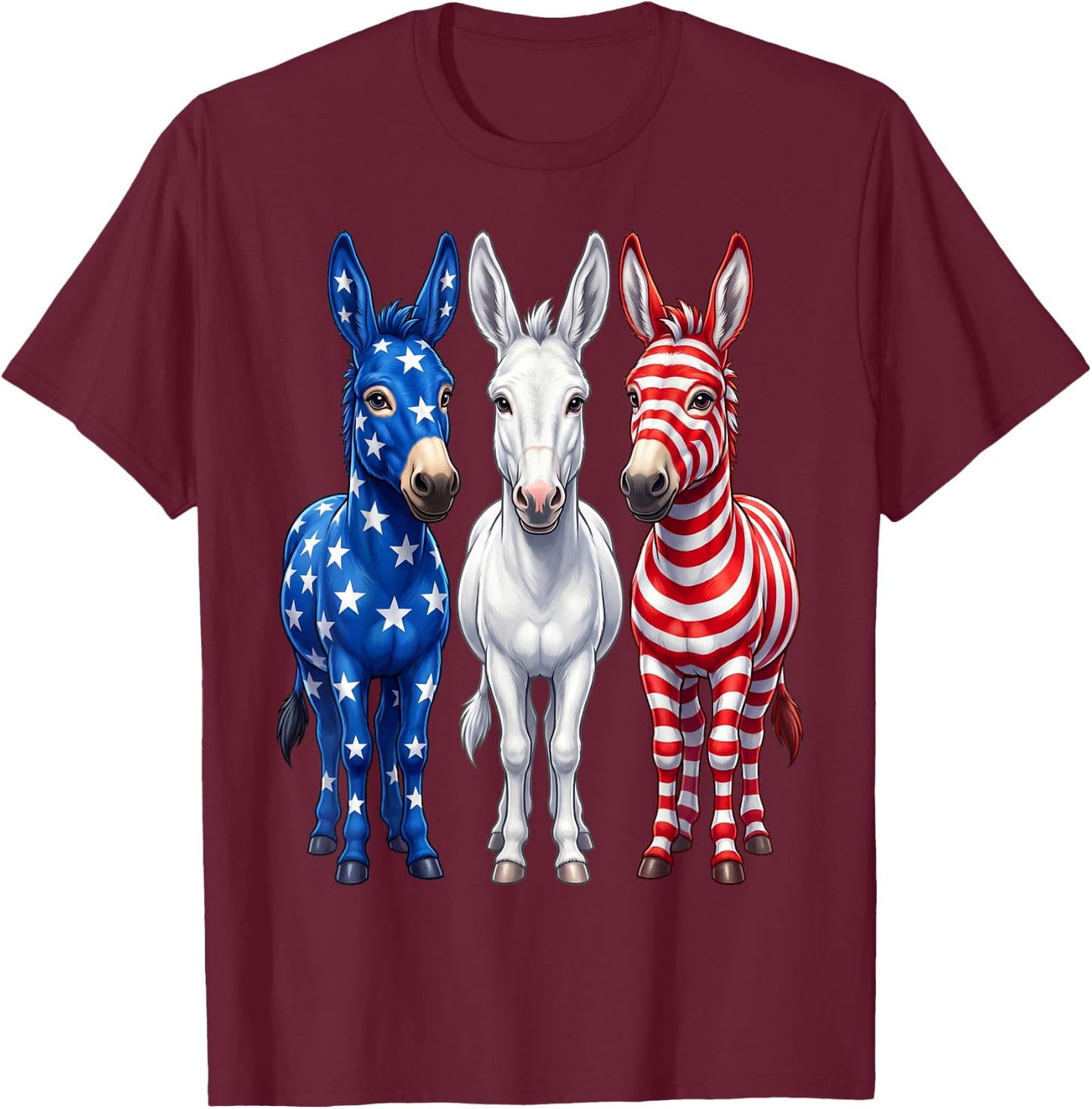 Funny Patriotic Donkeys USA Flag 4th of July Donkey Lover T-Shirt - T-Shirt | Maroon