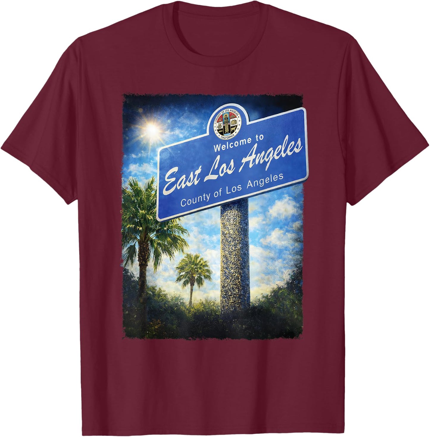 East Los Angeles California Boyle Heights 323 Street Sign T-Shirt - T-Shirt | Maroon